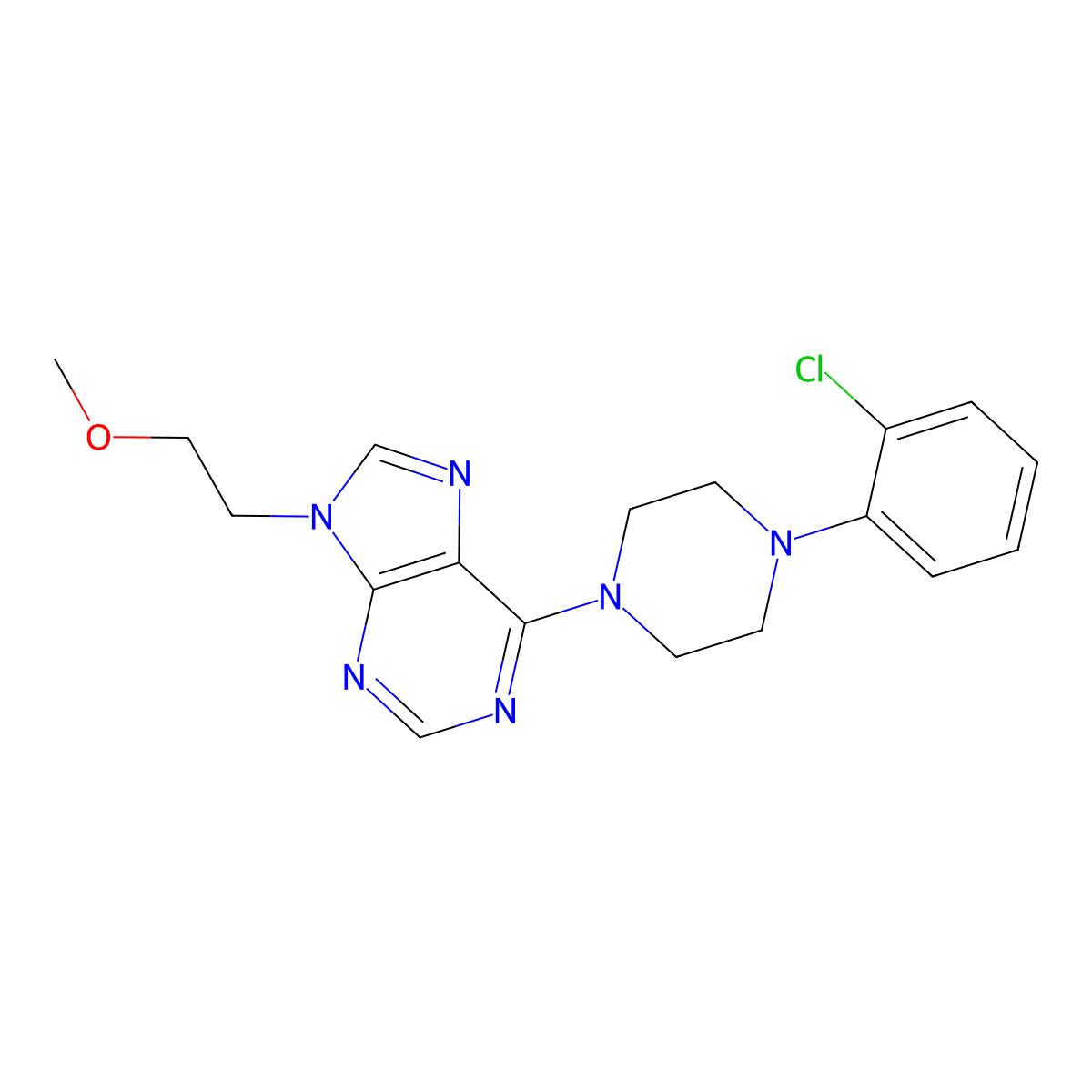 6-[4-(2-chlorophenyl)piperazin-1-yl]-9-(2-methoxyethyl)-9H-purine molecular structure, CAS 2640893-20-3