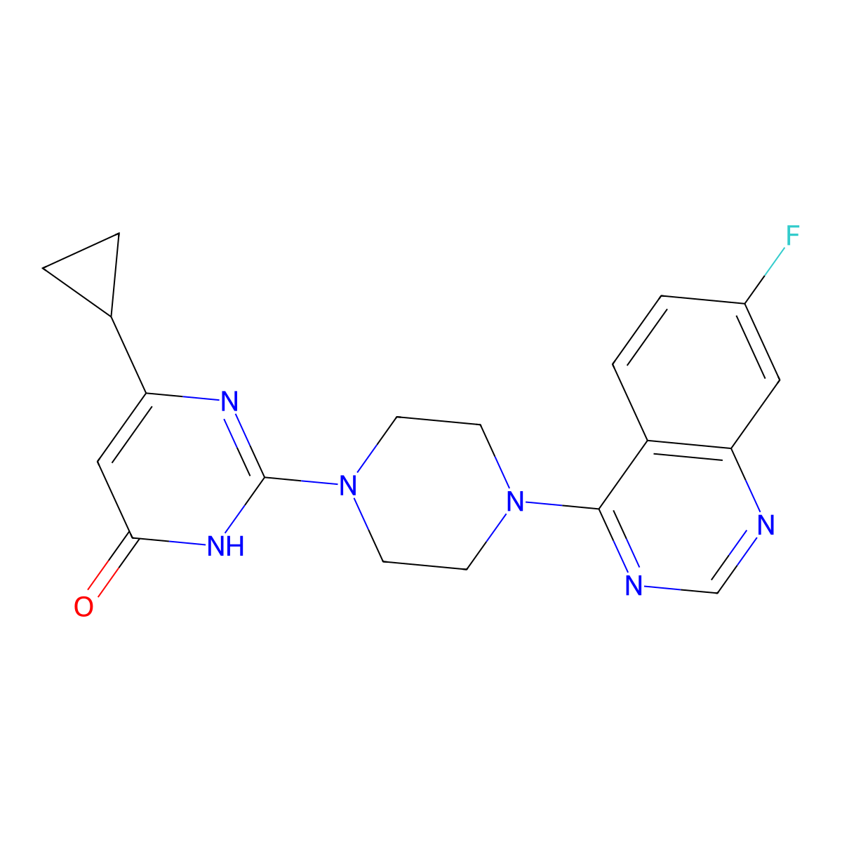 6-Cyclopropyl-2-[4-(7-fluoroquinazolin-4-yl)piperazin-1-yl]-3,4-dihydropyrimidin-4-one molecular structure, CAS 2640893-28-1