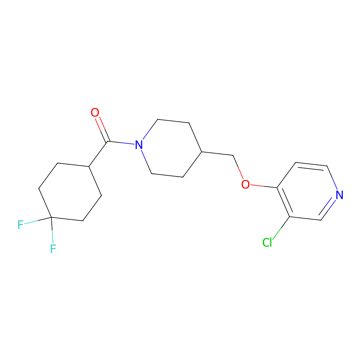 3-Chloro-4-{[1-(4,4-difluorocyclohexanecarbonyl)piperidin-4-yl]methoxy}pyridine molecular structure, CAS 2640893-29-2