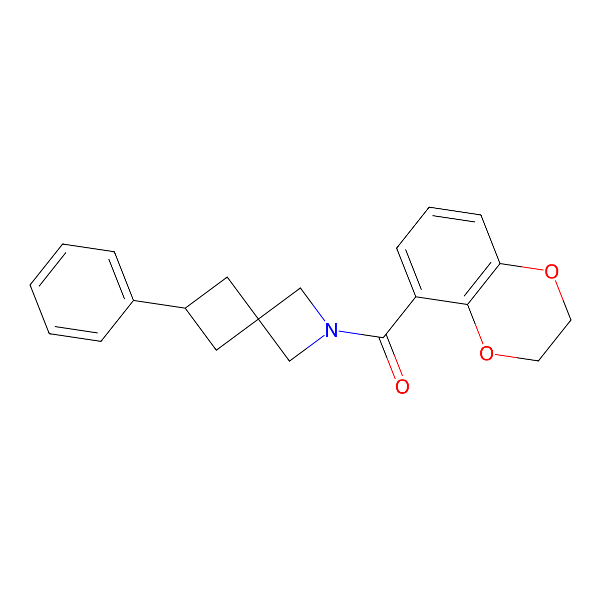 2-(2,3-Dihydro-1,4-benzodioxine-5-carbonyl)-6-phenyl-2-azaspiro[3.3]heptane molecular structure, CAS 2640893-32-7