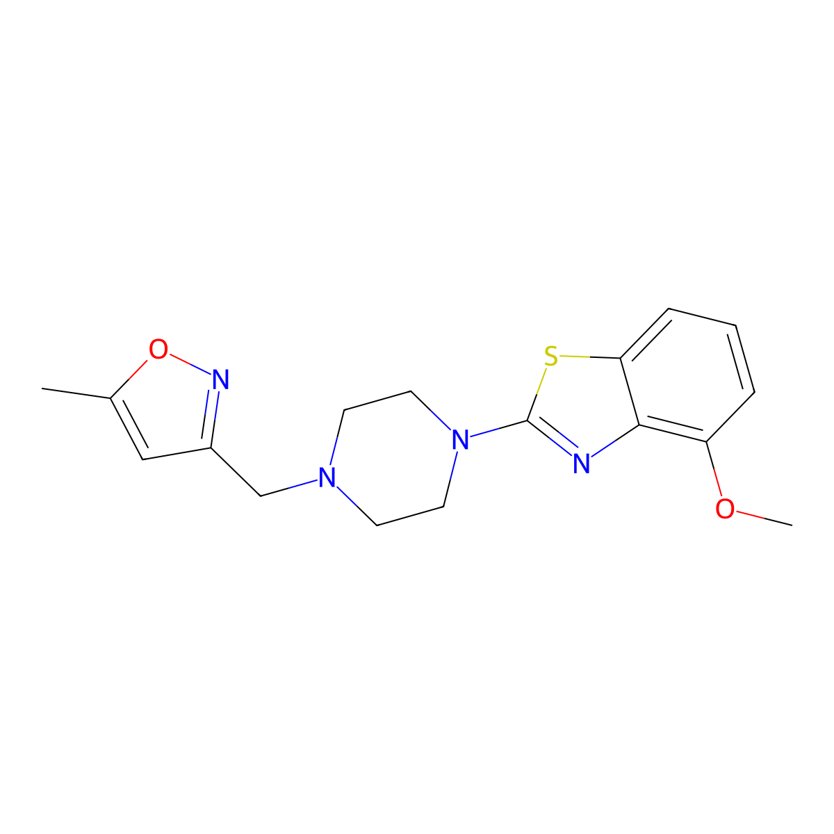4-Methoxy-2-{4-[(5-methyl-1,2-oxazol-3-yl)methyl]piperazin-1-yl}-1,3-benzothiazole molecular structure, CAS 2640893-37-2