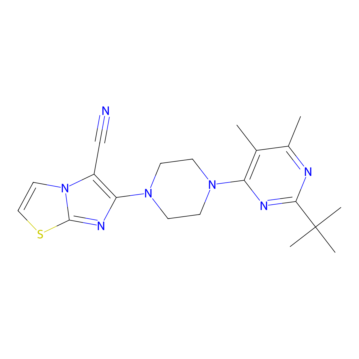 6-[4-(2-Tert-butyl-5,6-dimethylpyrimidin-4-yl)piperazin-1-yl]imidazo[2,1-b][1,3]thiazole-5-carbonitrile molecular structure, CAS 2640893-45-2