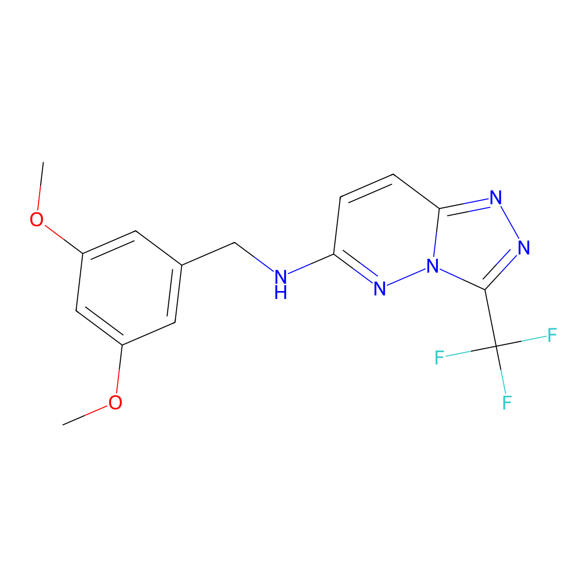 N-[(3,5-dimethoxyphenyl)methyl]-3-(trifluoromethyl)-[1,2,4]triazolo[4,3-b]pyridazin-6-amine molecular structure, CAS 2640893-46-3