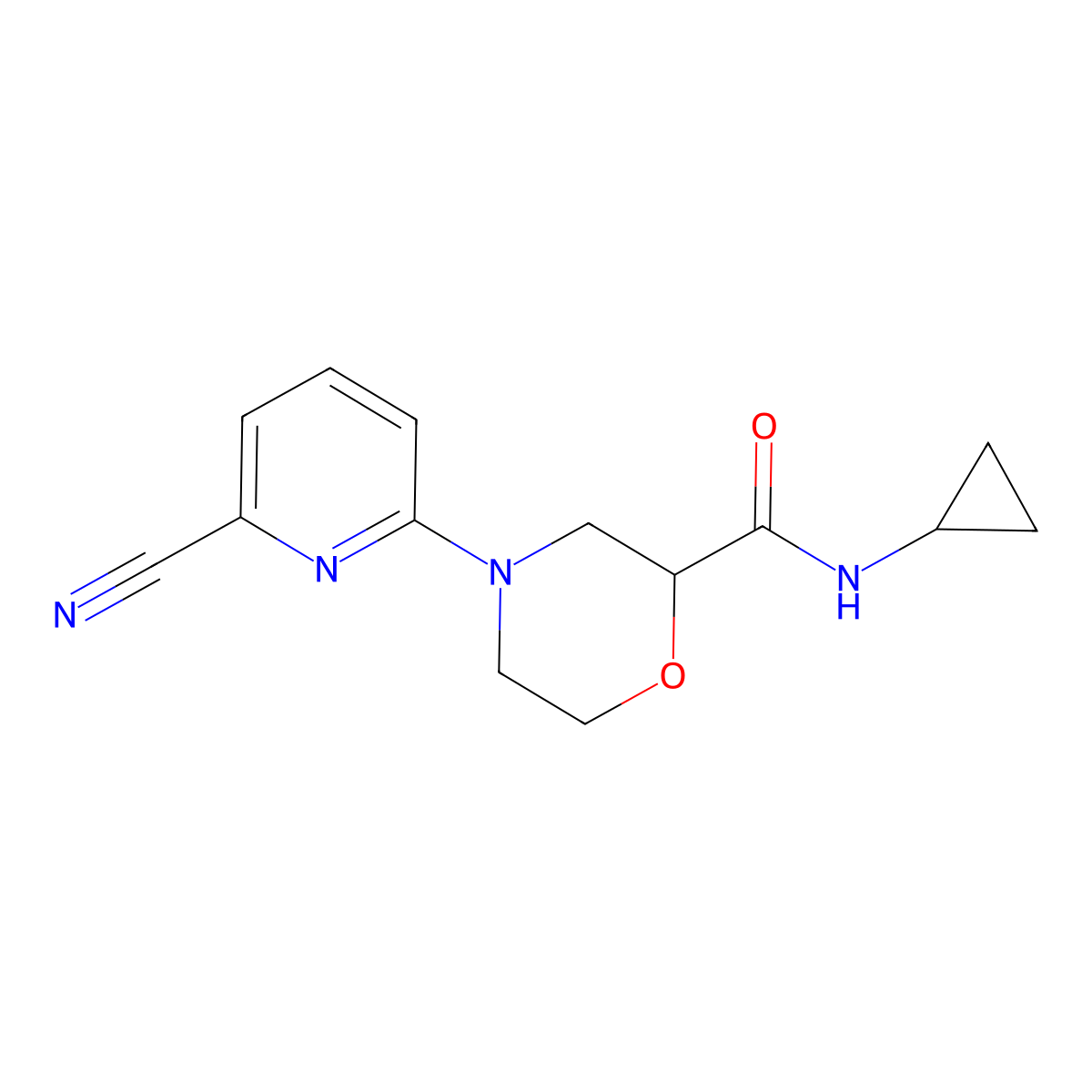 4-(6-cyanopyridin-2-yl)-N-cyclopropylmorpholine-2-carboxamide molecular structure, CAS 2640893-49-6