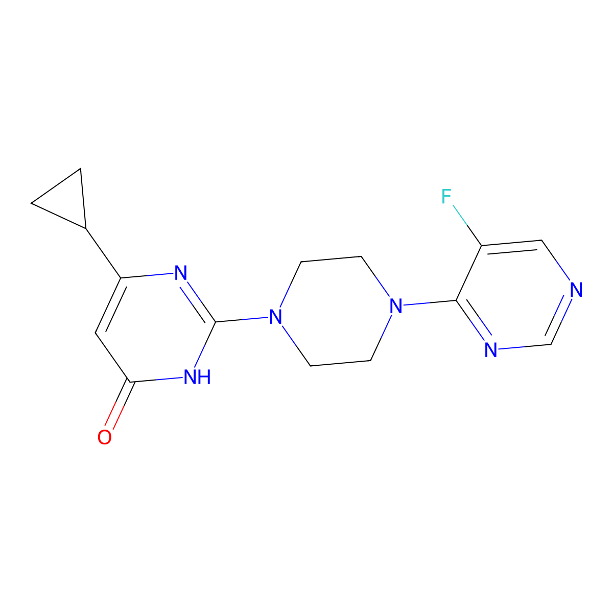 6-Cyclopropyl-2-[4-(5-fluoropyrimidin-4-yl)piperazin-1-yl]-3,4-dihydropyrimidin-4-one molecular structure, CAS 2640893-58-7