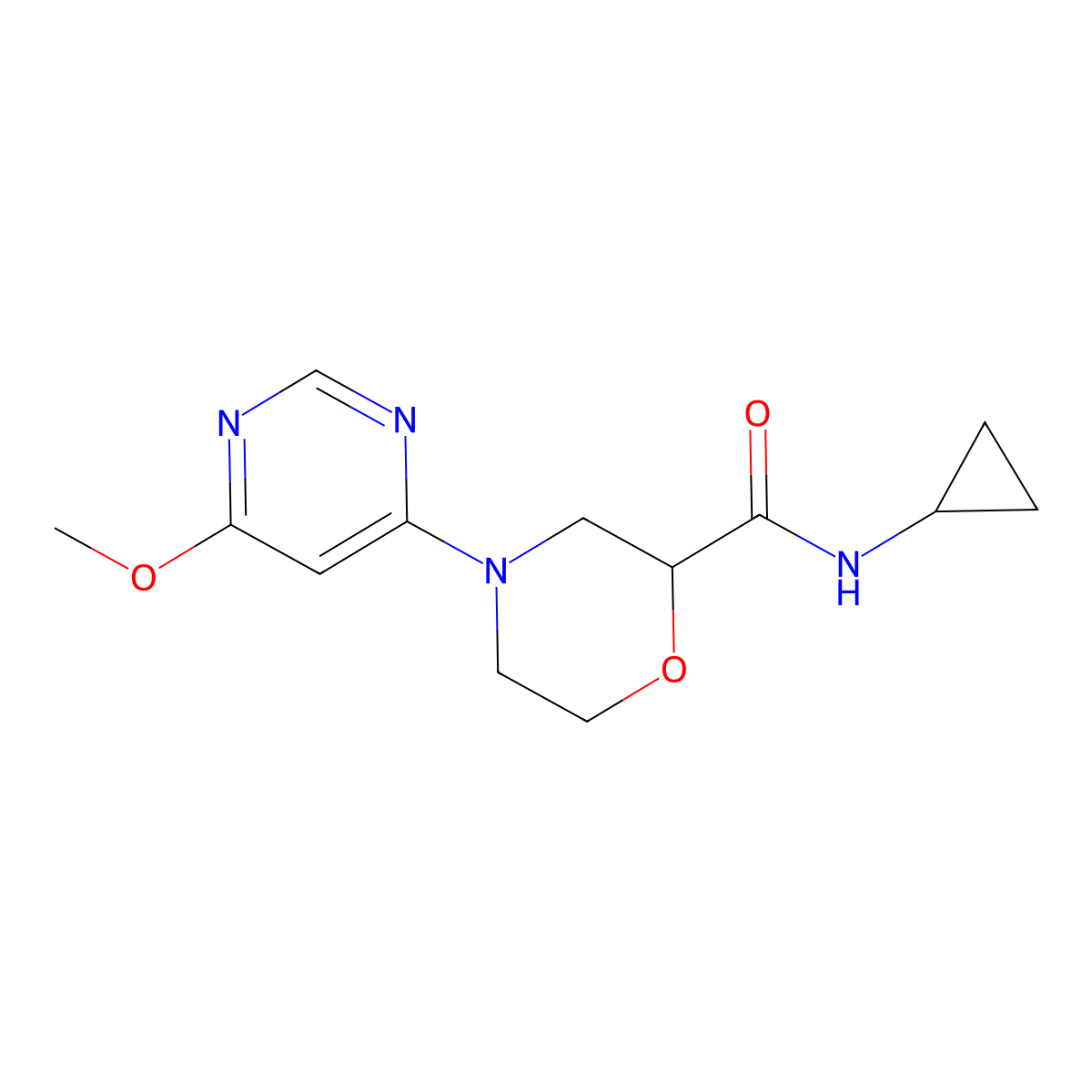 N-cyclopropyl-4-(6-methoxypyrimidin-4-yl)morpholine-2-carboxamide molecular structure, CAS 2640893-59-8