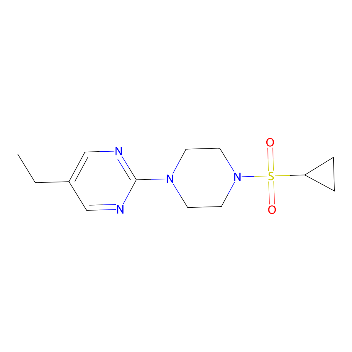 2-[4-(Cyclopropanesulfonyl)piperazin-1-yl]-5-ethylpyrimidine molecular structure, CAS 2640893-61-2