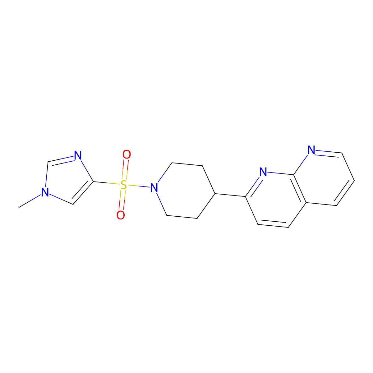 2-{1-[(1-methyl-1H-imidazol-4-yl)sulfonyl]piperidin-4-yl}-1,8-naphthyridine molecular structure, CAS 2640893-64-5