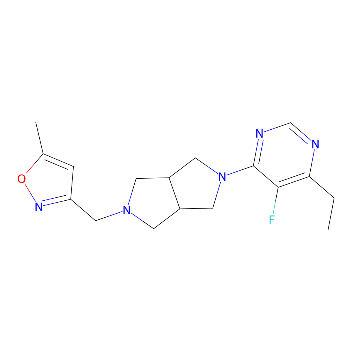 4-Ethyl-5-fluoro-6-{5-[(5-methyl-1,2-oxazol-3-yl)methyl]-octahydropyrrolo[3,4-c]pyrrol-2-yl}pyrimidine molecular structure, CAS 2640893-65-6