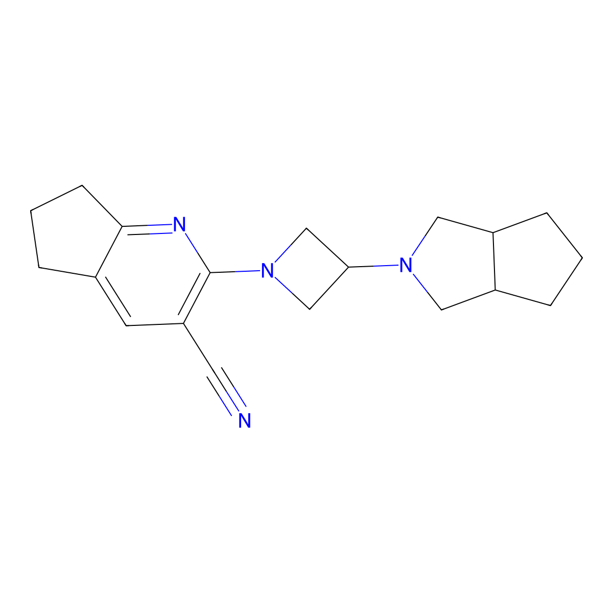 2-(3-{octahydrocyclopenta[c]pyrrol-2-yl}azetidin-1-yl)-5H,6H,7H-cyclopenta[b]pyridine-3-carbonitrile molecular structure, CAS 2640895-17-4