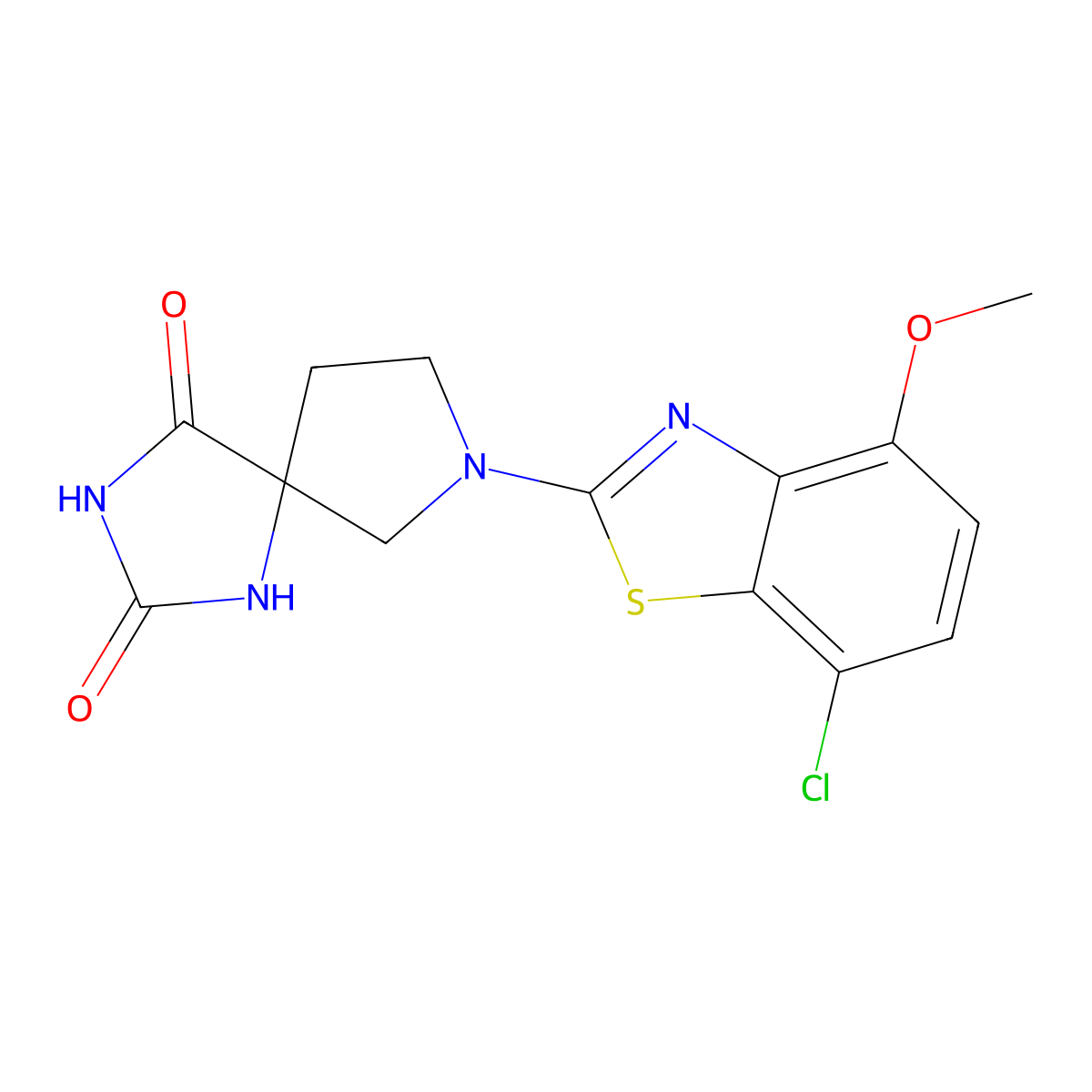 7-(7-Chloro-4-methoxy-1,3-benzothiazol-2-yl)-1,3,7-triazaspiro[4.4]nonane-2,4-dione molecular structure, CAS 2640895-18-5