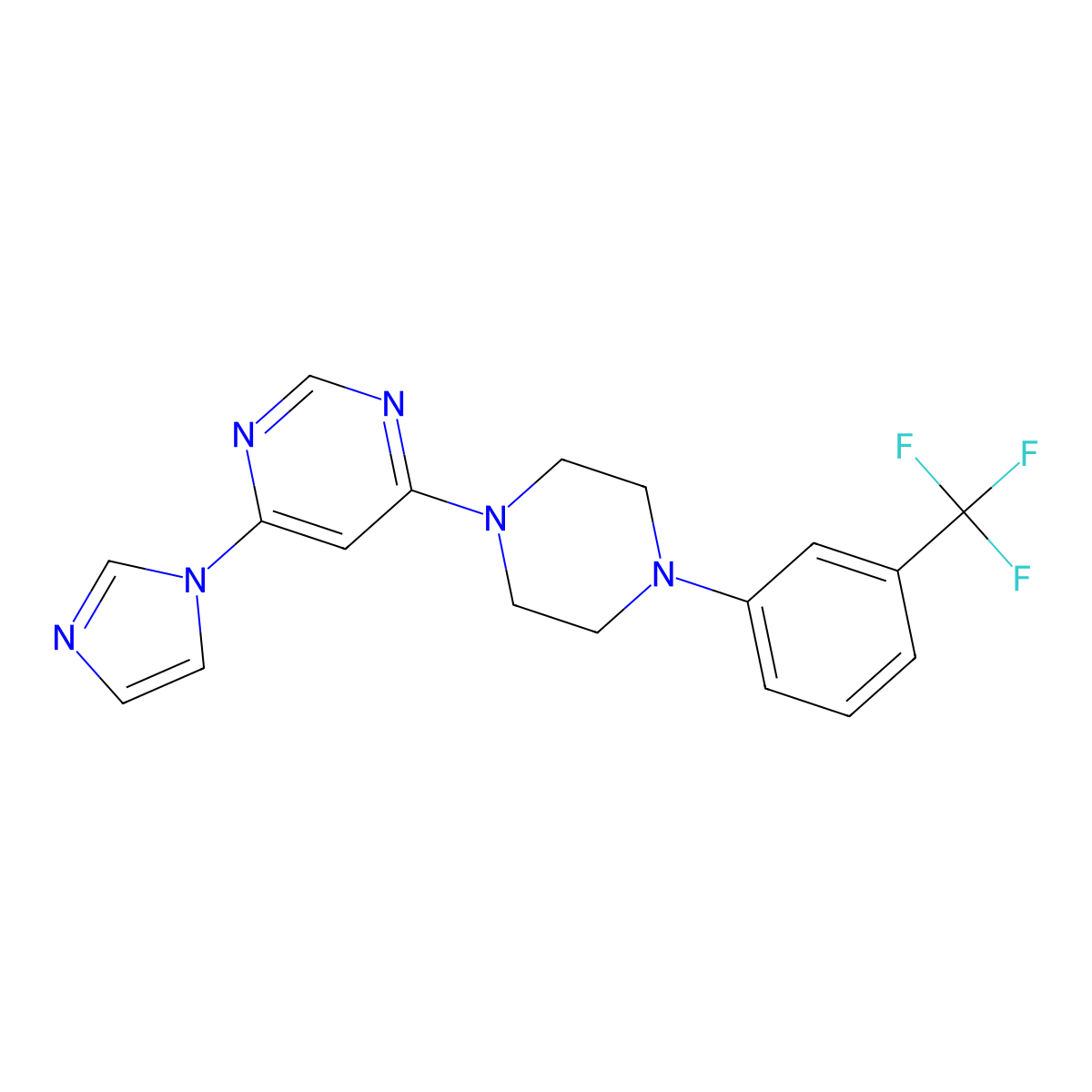 4-(1H-imidazol-1-yl)-6-{4-[3-(trifluoromethyl)phenyl]piperazin-1-yl}pyrimidine molecular structure, CAS 2640895-20-9