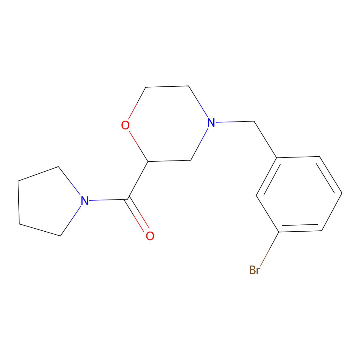4-[(3-Bromophenyl)methyl]-2-(pyrrolidine-1-carbonyl)morpholine molecular structure, CAS 2640895-21-0