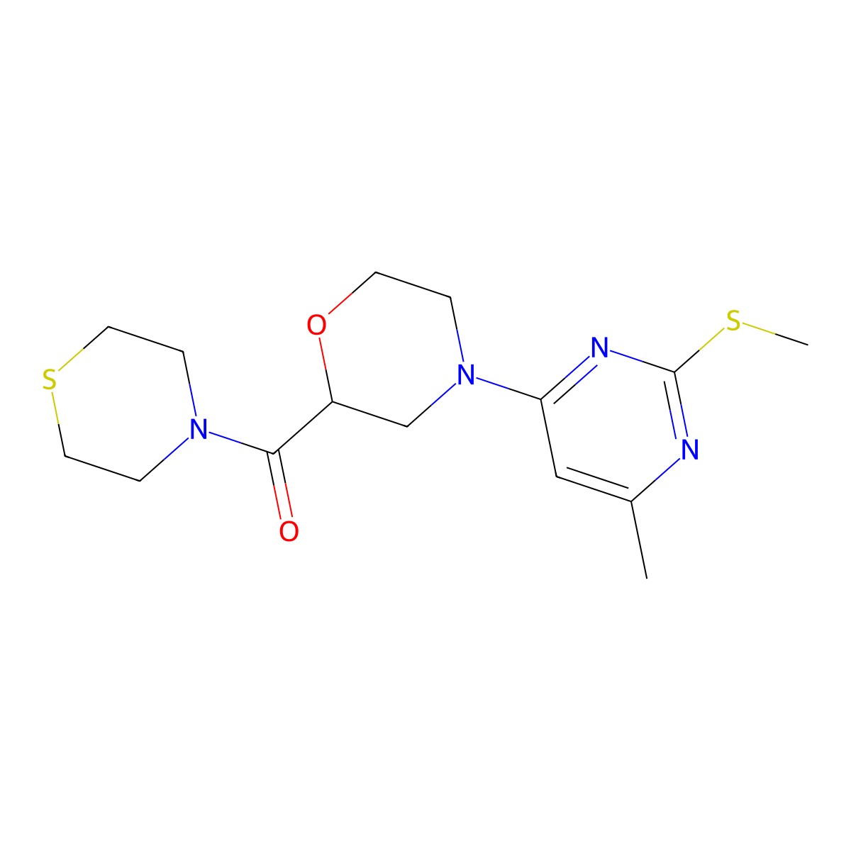 4-[6-Methyl-2-(methylsulfanyl)pyrimidin-4-yl]-2-(thiomorpholine-4-carbonyl)morpholine molecular structure, CAS 2640895-23-2