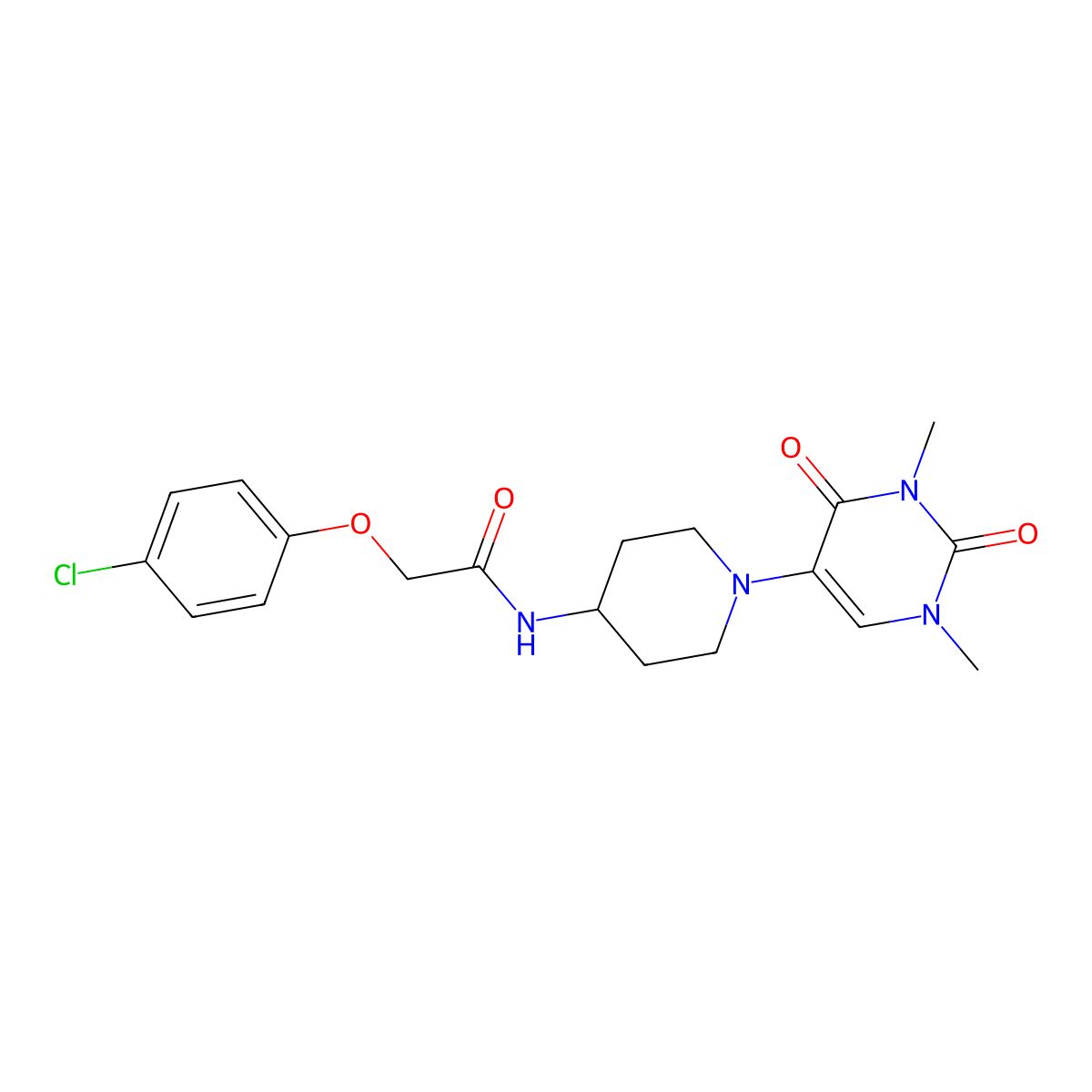 2-(4-chlorophenoxy)-N-[1-(1,3-dimethyl-2,4-dioxo-1,2,3,4-tetrahydropyrimidin-5-yl)piperidin-4-yl]acetamide molecular structure, CAS 2640895-25-4