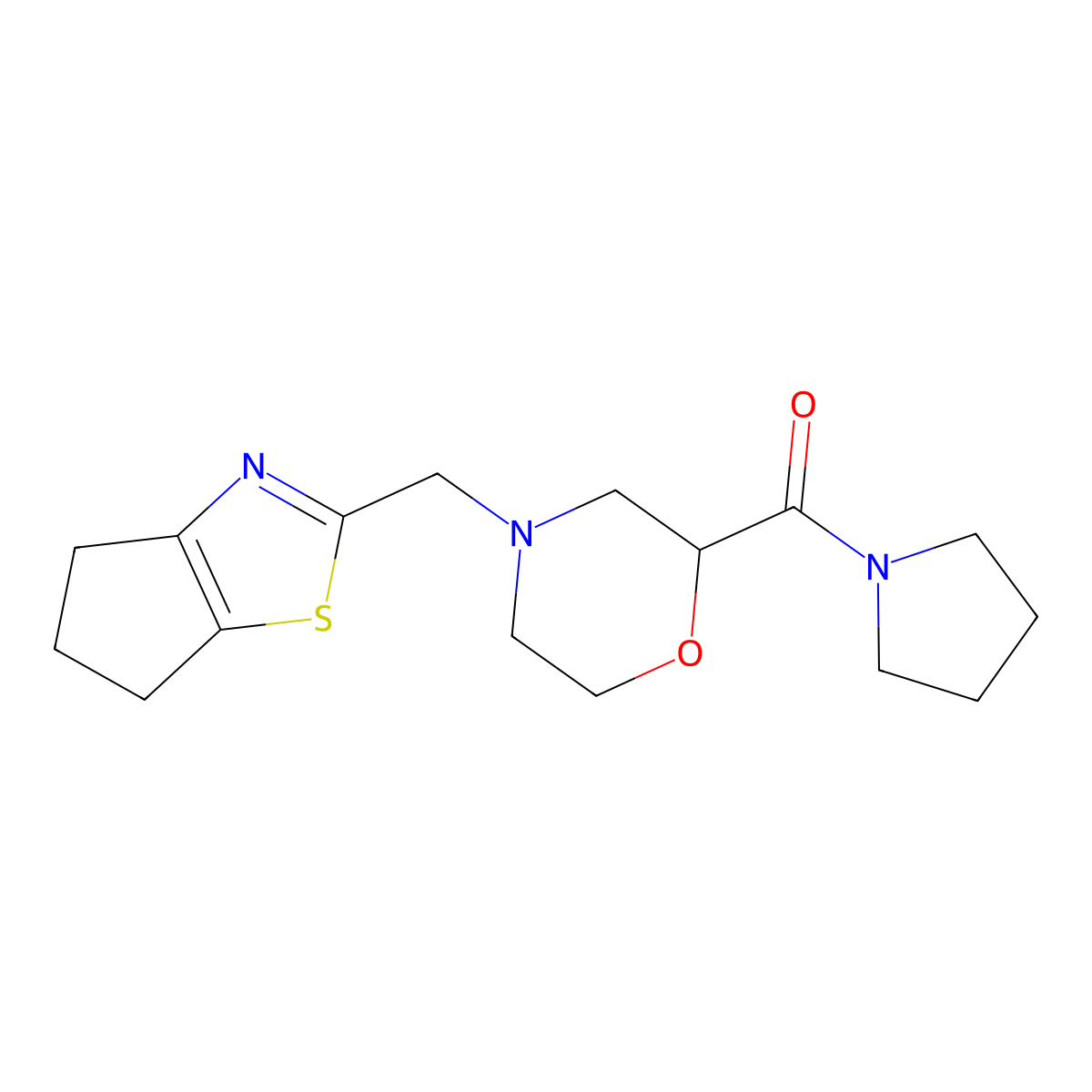 4-({4H,5H,6H-cyclopenta[d][1,3]thiazol-2-yl}methyl)-2-(pyrrolidine-1-carbonyl)morpholine molecular structure, CAS 2640895-26-5