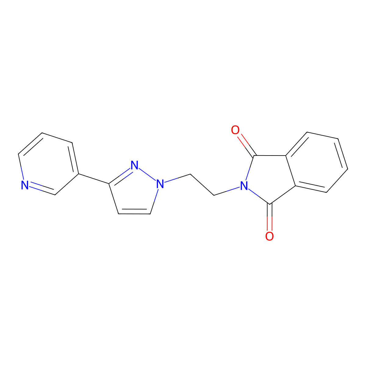 2-{2-[3-(pyridin-3-yl)-1H-pyrazol-1-yl]ethyl}-2,3-dihydro-1H-isoindole-1,3-dione molecular structure, CAS 2640895-32-3