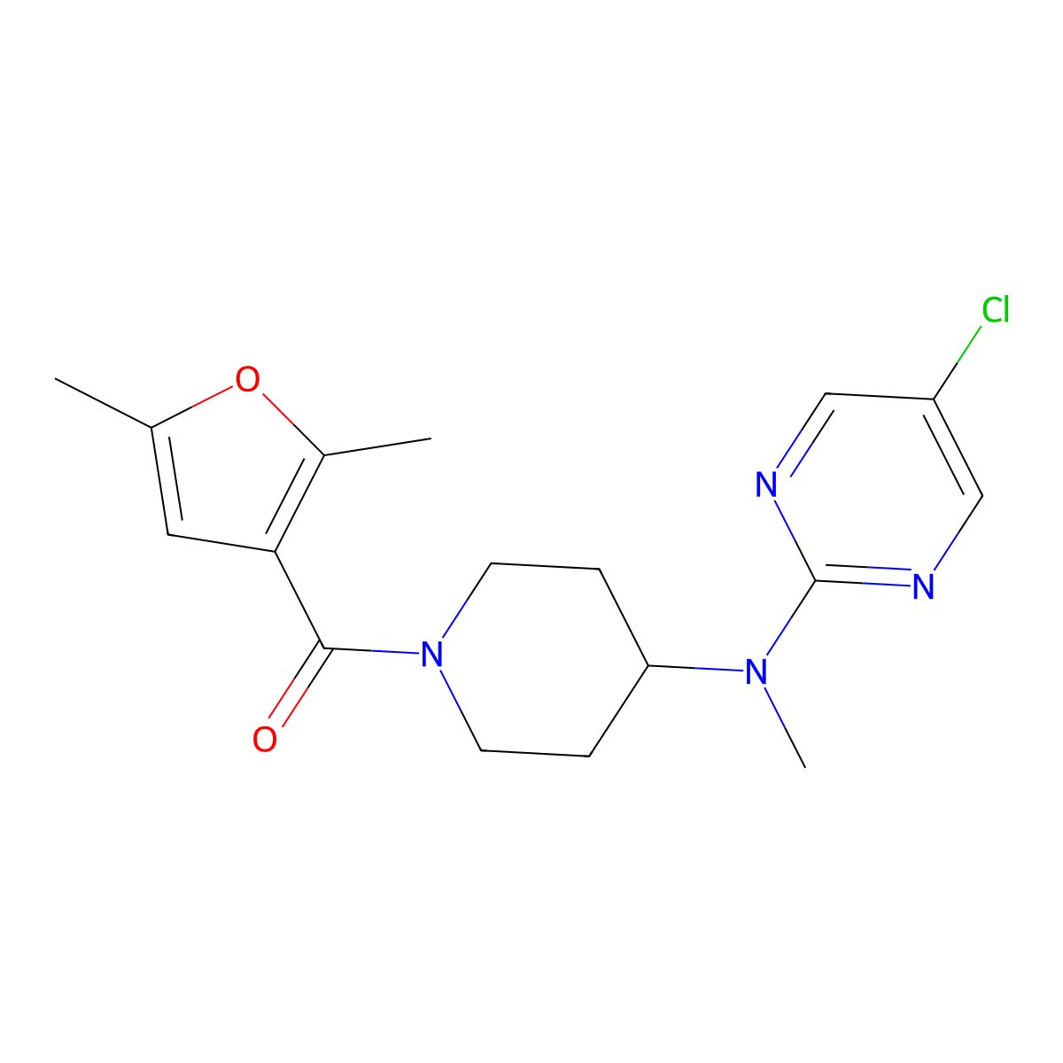 5-chloro-N-[1-(2,5-dimethylfuran-3-carbonyl)piperidin-4-yl]-N-methylpyrimidin-2-amine molecular structure, CAS 2640895-33-4