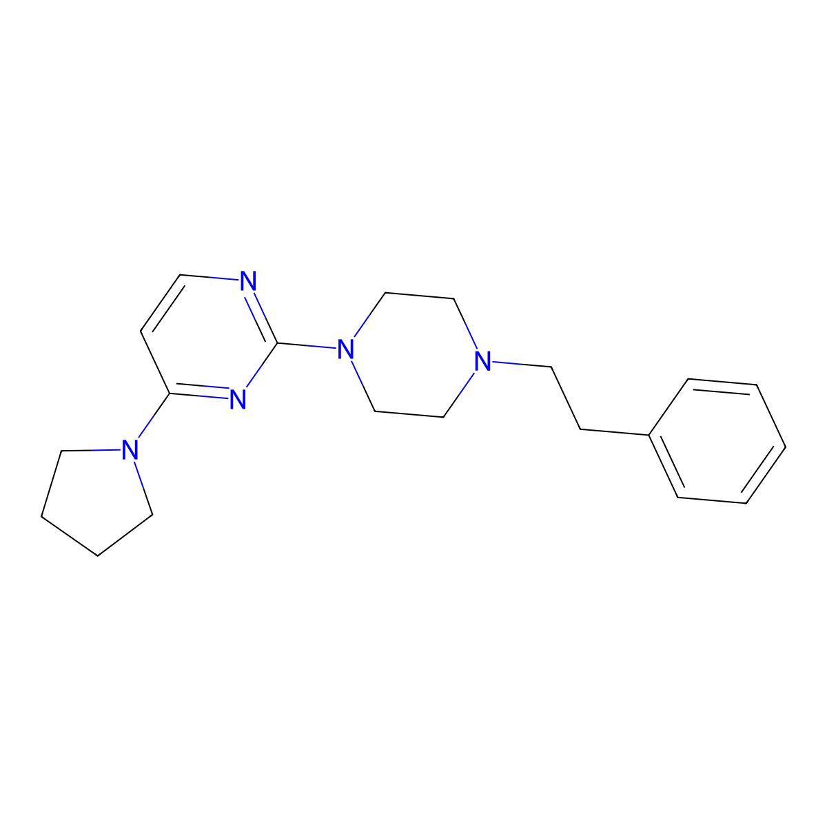 2-[4-(2-Phenylethyl)piperazin-1-yl]-4-(pyrrolidin-1-yl)pyrimidine molecular structure, CAS 2640895-34-5