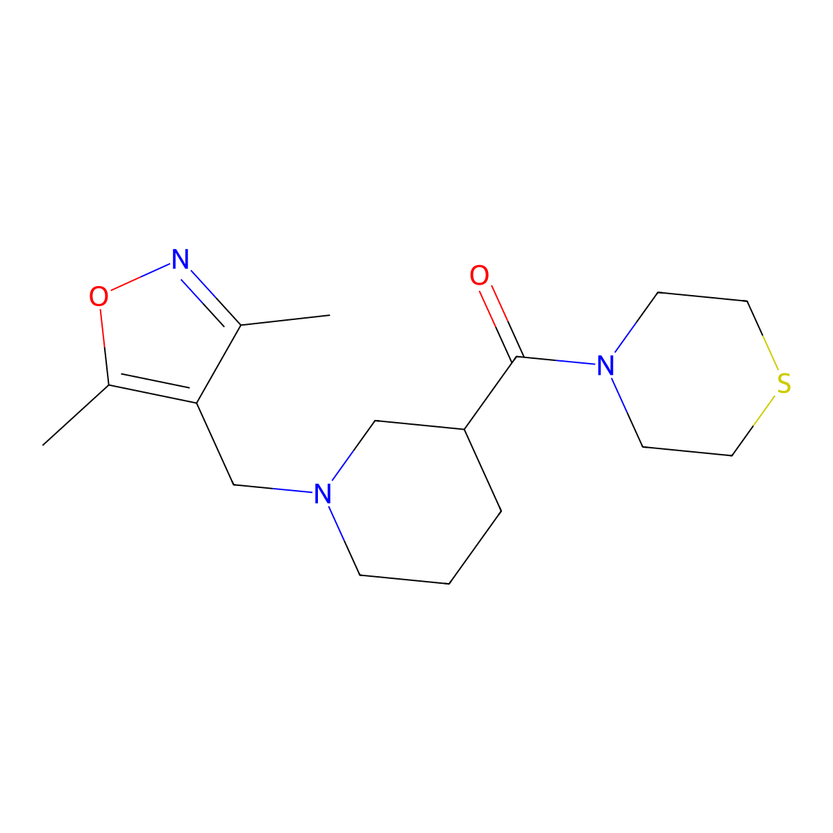4-{1-[(3,5-Dimethyl-1,2-oxazol-4-yl)methyl]piperidine-3-carbonyl}thiomorpholine molecular structure, CAS 2640895-45-8