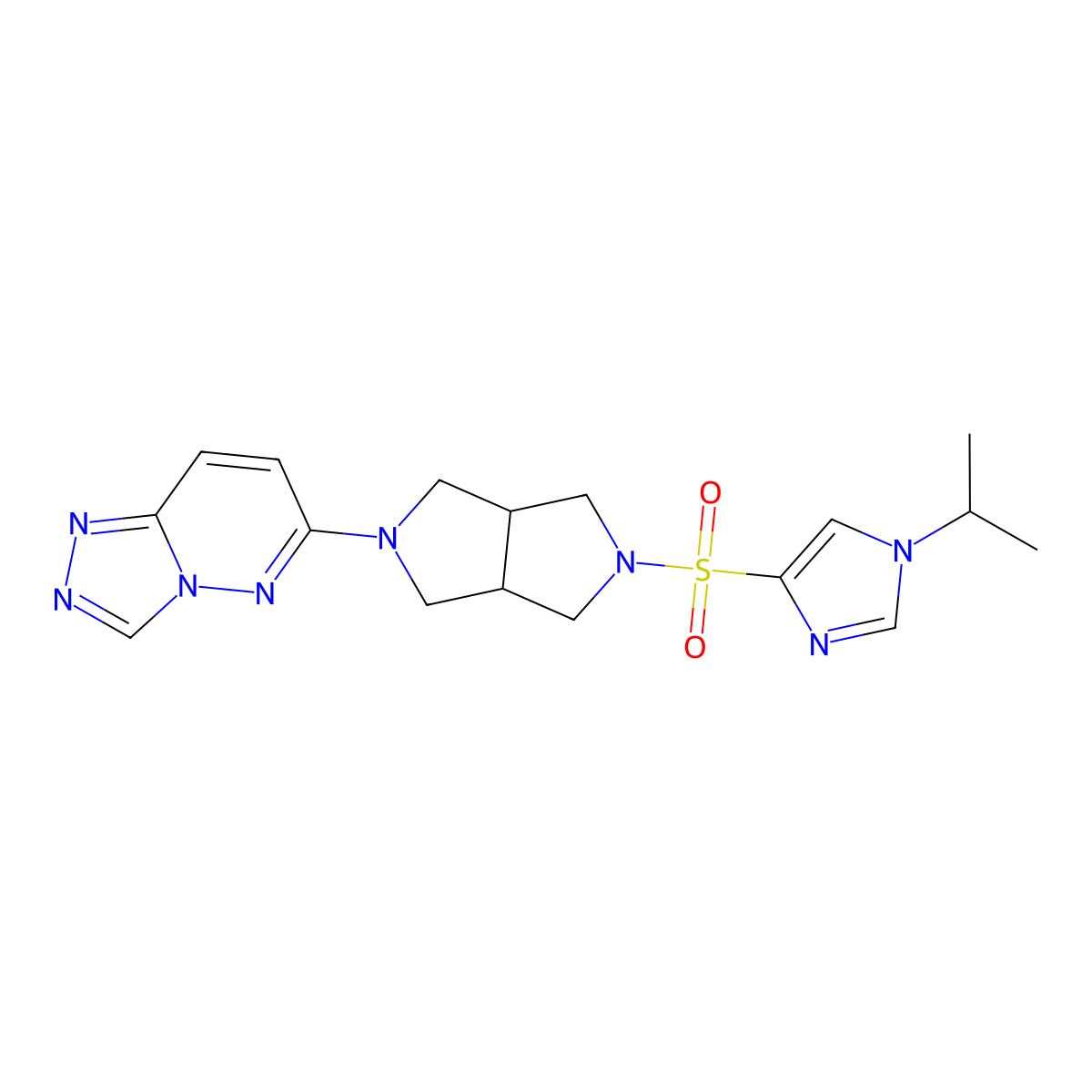 1-(propan-2-yl)-4-[(5-{[1,2,4]triazolo[4,3-b]pyridazin-6-yl}-octahydropyrrolo[3,4-c]pyrrol-2-yl)sulfonyl]-1H-imidazole molecular structure, CAS 2640895-47-0