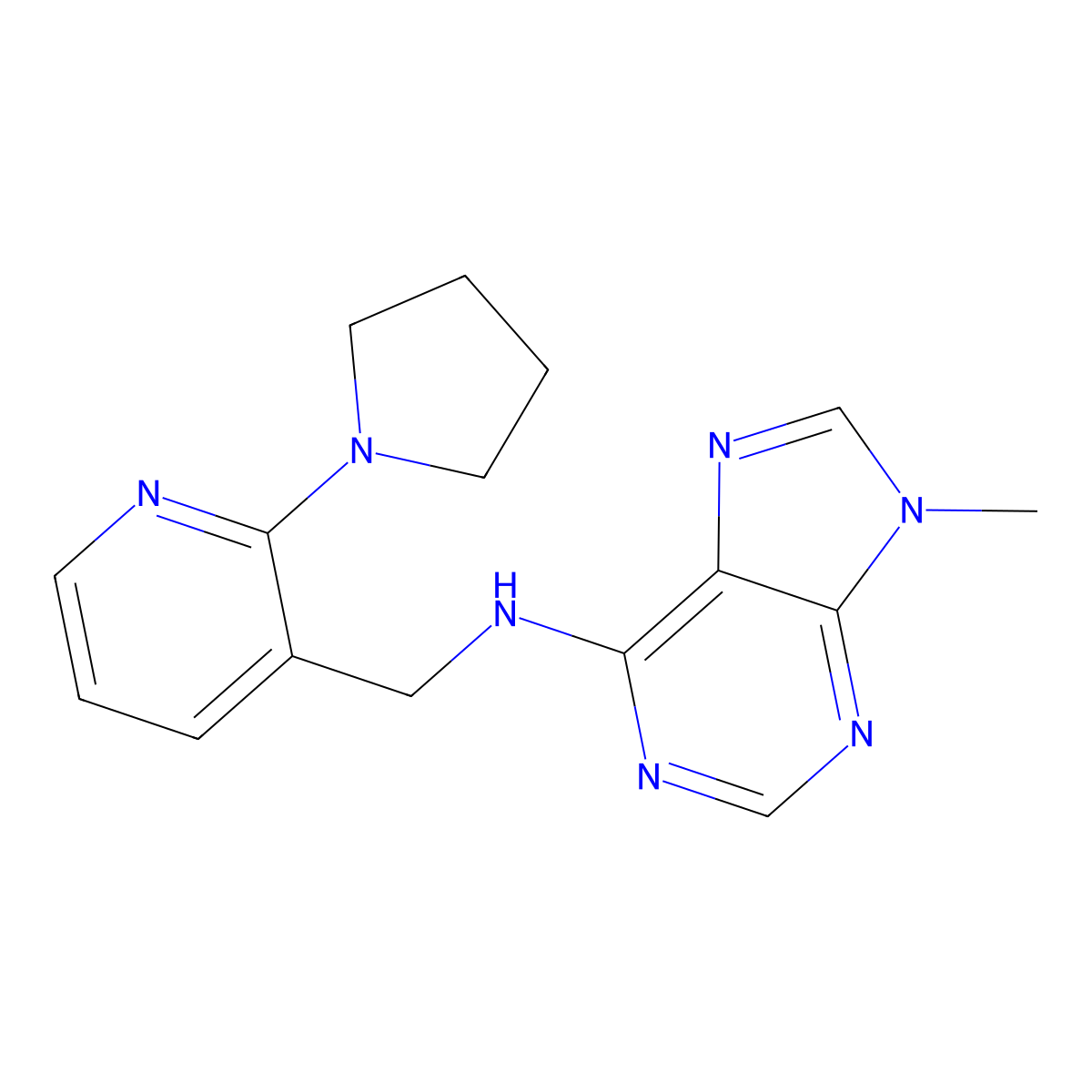 9-methyl-N-{[2-(pyrrolidin-1-yl)pyridin-3-yl]methyl}-9H-purin-6-amine molecular structure, CAS 2640895-49-2