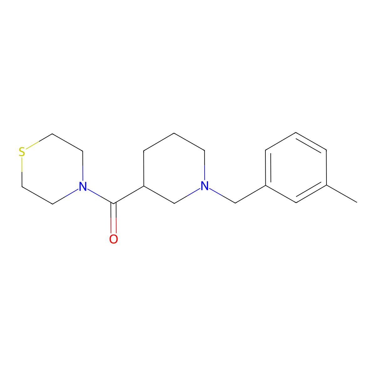 4-{1-[(3-Methylphenyl)methyl]piperidine-3-carbonyl}thiomorpholine molecular structure, CAS 2640895-53-8