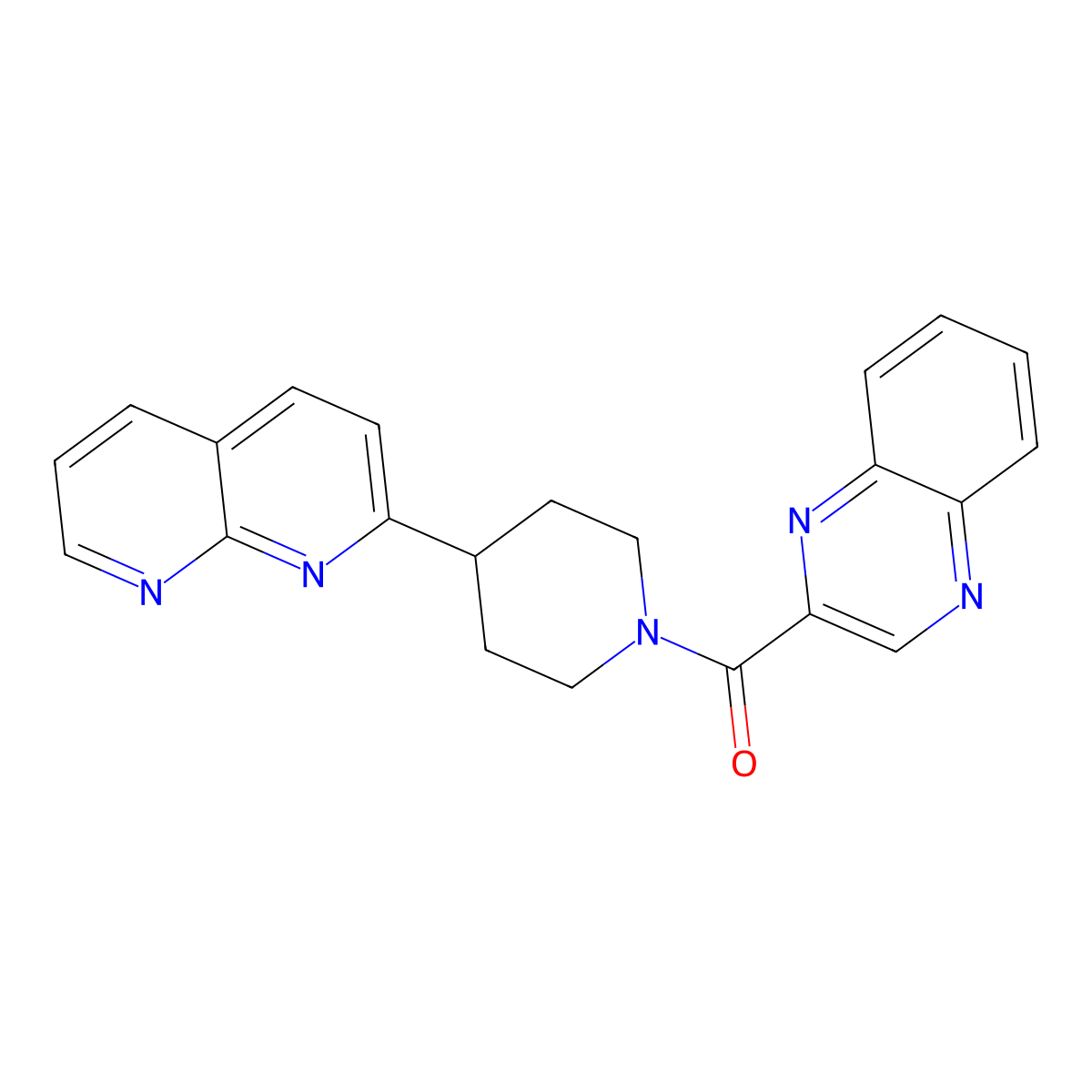 2-[1-(Quinoxaline-2-carbonyl)piperidin-4-yl]-1,8-naphthyridine molecular structure, CAS 2640895-54-9