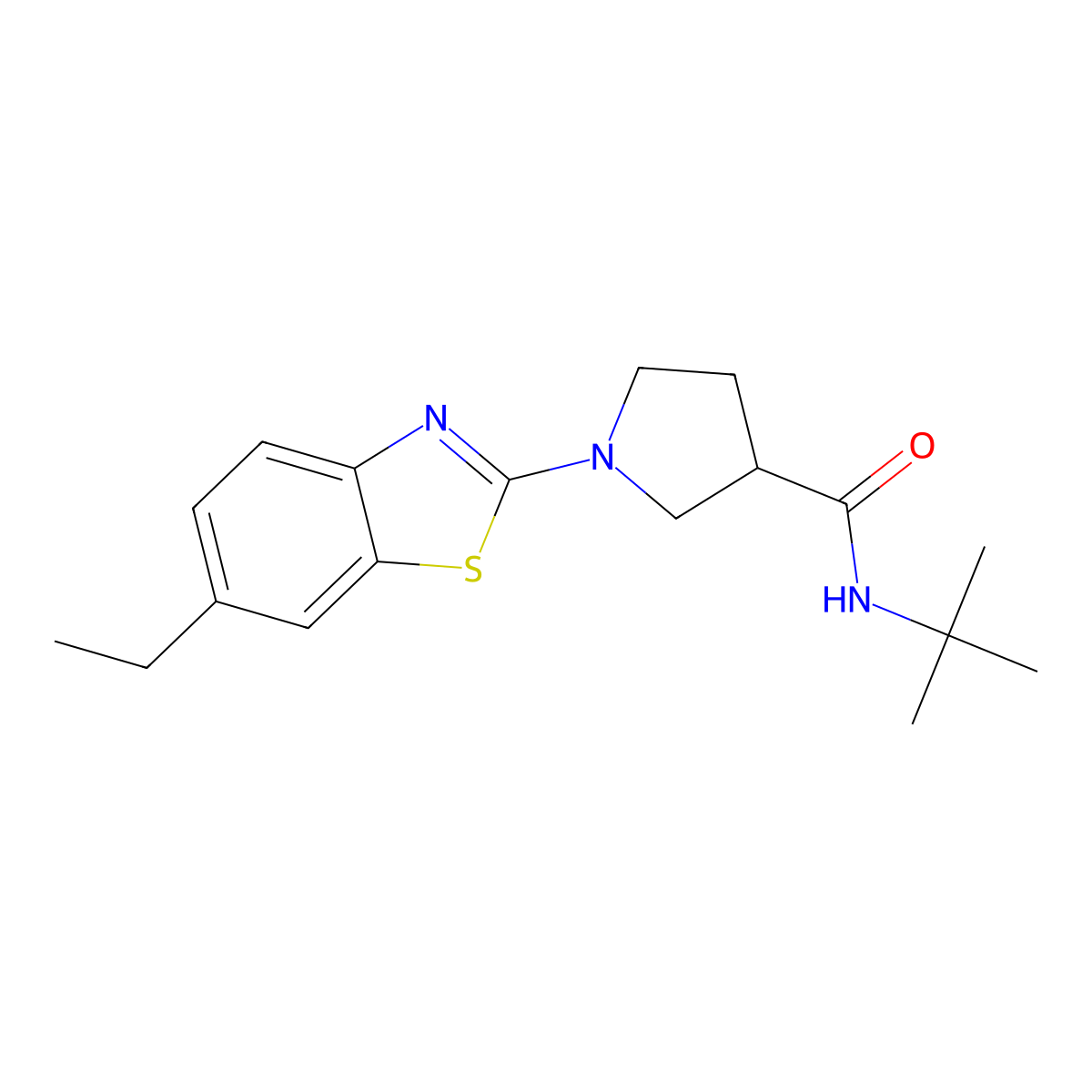 N-tert-butyl-1-(6-ethyl-1,3-benzothiazol-2-yl)pyrrolidine-3-carboxamide molecular structure, CAS 2640895-59-4