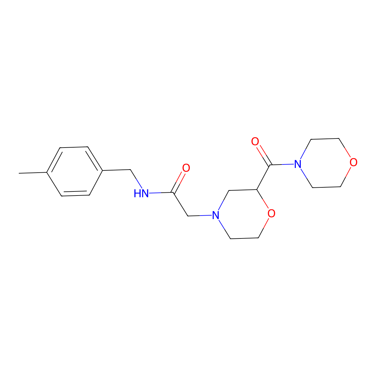 N-[(4-methylphenyl)methyl]-2-[2-(morpholine-4-carbonyl)morpholin-4-yl]acetamide molecular structure, CAS 2640895-62-9