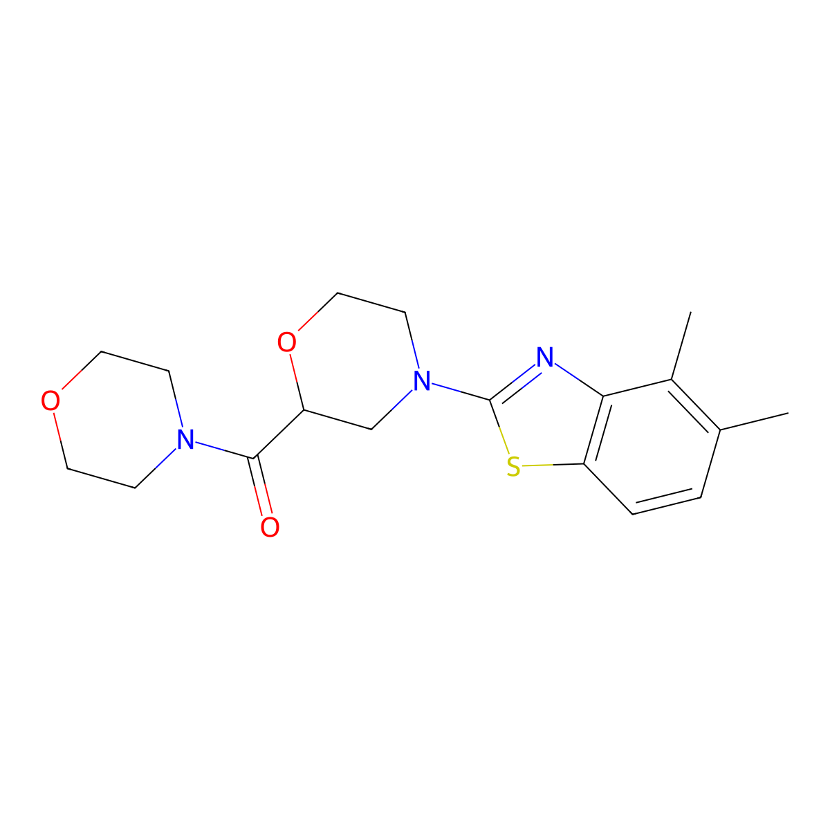 4,5-Dimethyl-2-[2-(morpholine-4-carbonyl)morpholin-4-yl]-1,3-benzothiazole molecular structure, CAS 2640895-63-0