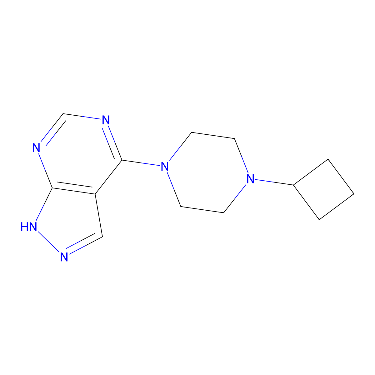 1-cyclobutyl-4-{1H-pyrazolo[3,4-d]pyrimidin-4-yl}piperazine molecular structure, CAS 2640895-69-6