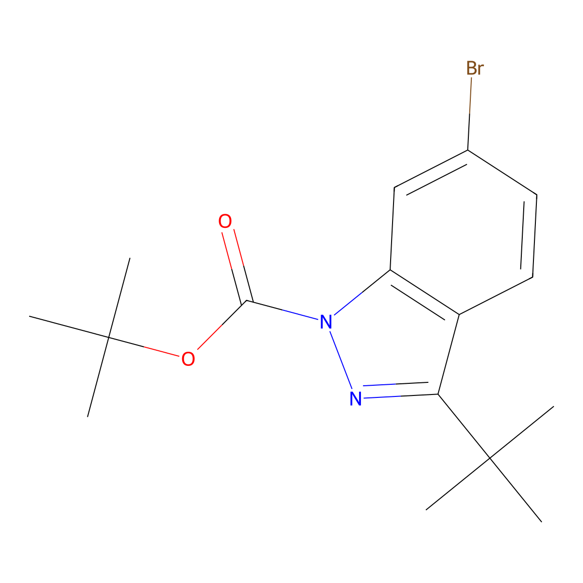 tert-butyl 6-bromo-3-tert-butyl-1H-indazole-1-carboxylate molecular structure, CAS 2640895-70-9