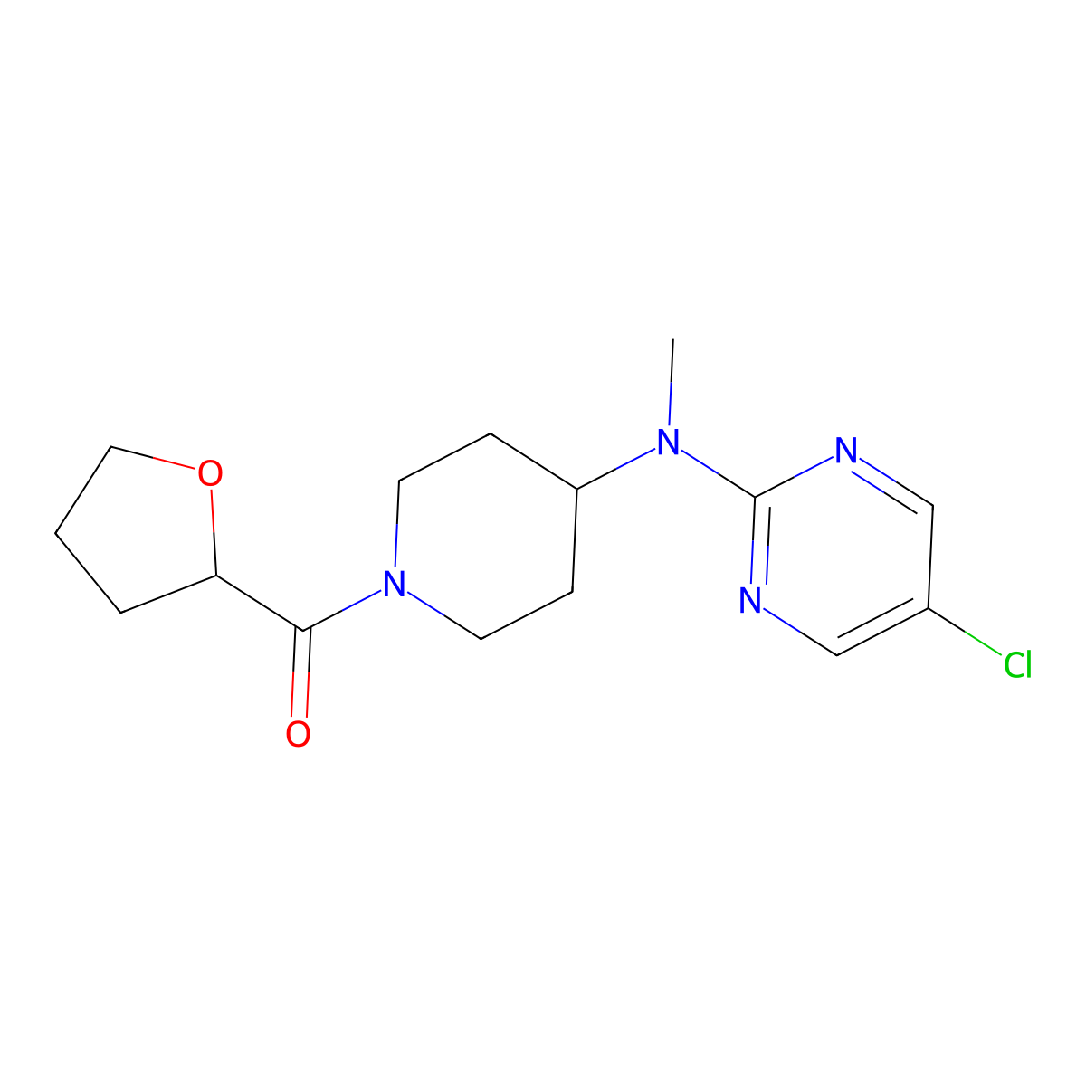 5-chloro-N-methyl-N-[1-(oxolane-2-carbonyl)piperidin-4-yl]pyrimidin-2-amine molecular structure, CAS 2640895-72-1