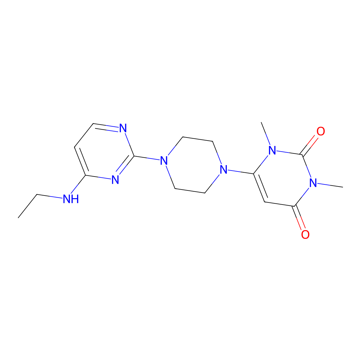 6-{4-[4-(Ethylamino)pyrimidin-2-yl]piperazin-1-yl}-1,3-dimethyl-1,2,3,4-tetrahydropyrimidine-2,4-dione molecular structure, CAS 2640895-80-1