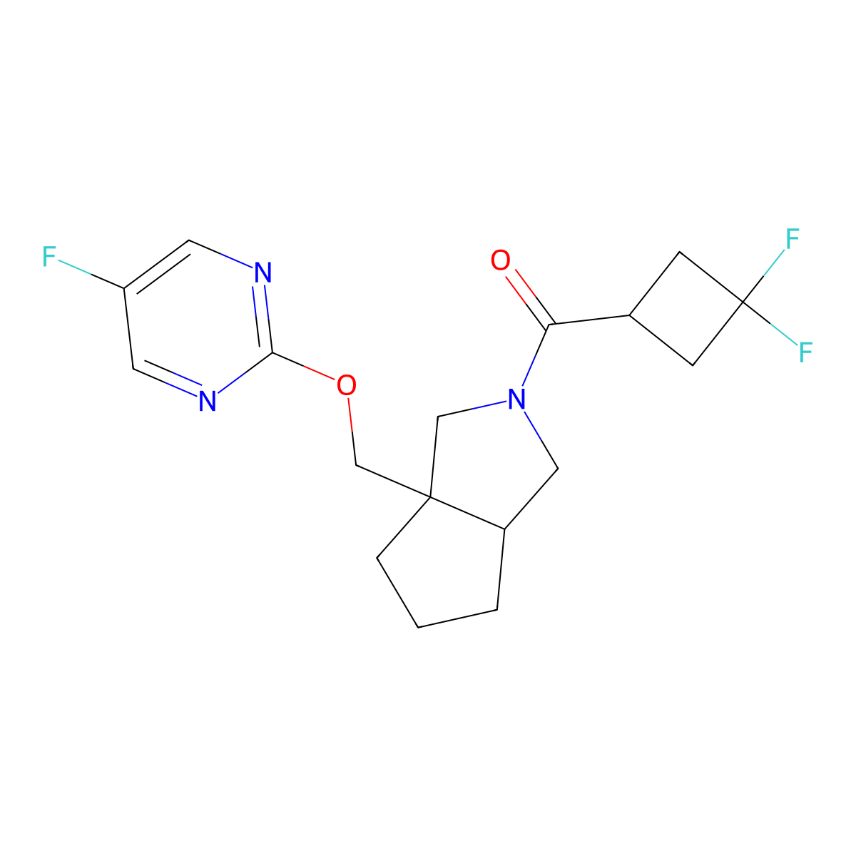 2-{[2-(3,3-Difluorocyclobutanecarbonyl)-octahydrocyclopenta[c]pyrrol-3a-yl]methoxy}-5-fluoropyrimidine molecular structure, CAS 2640895-82-3