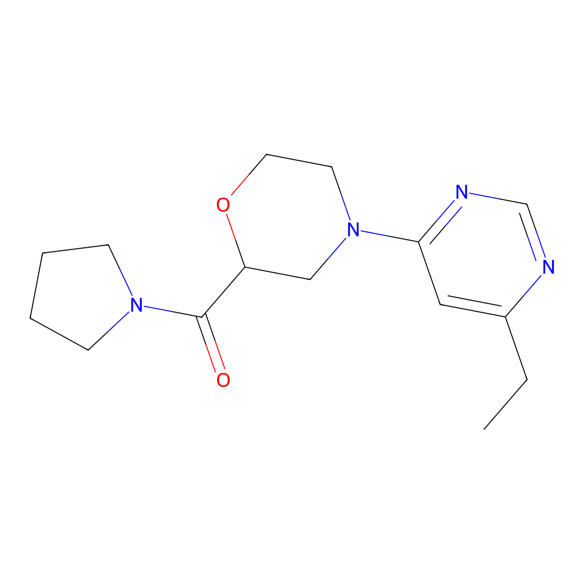 4-(6-Ethylpyrimidin-4-yl)-2-(pyrrolidine-1-carbonyl)morpholine molecular structure, CAS 2640895-84-5