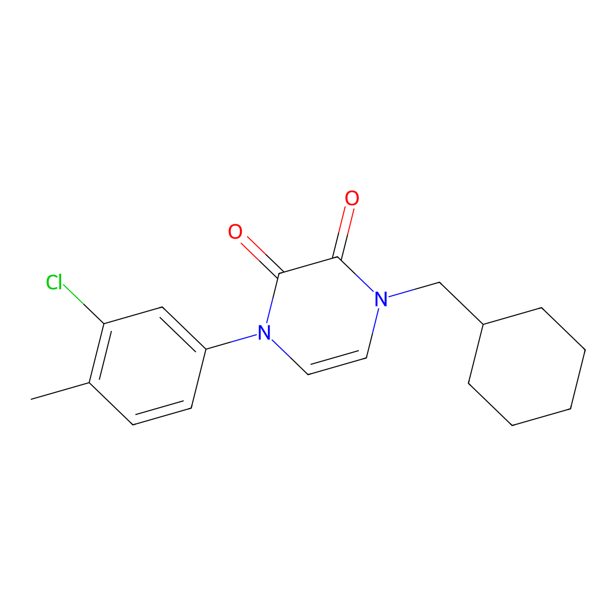 1-(3-Chloro-4-methylphenyl)-4-(cyclohexylmethyl)-1,2,3,4-tetrahydropyrazine-2,3-dione molecular structure, CAS 2640895-93-6