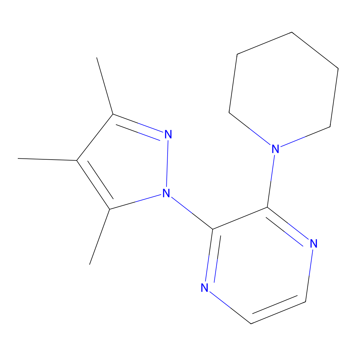 2-Piperidin-1-yl-3-(3,4,5-trimethylpyrazol-1-yl)pyrazine molecular structure, CAS 2640895-94-7