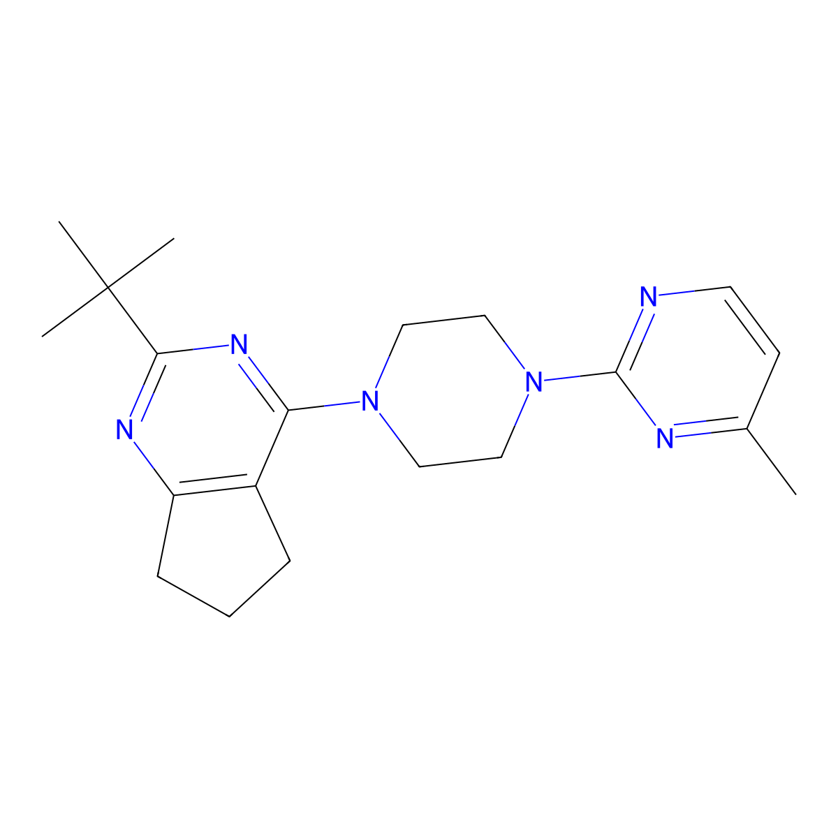 2-(4-{2-tert-butyl-5H,6H,7H-cyclopenta[d]pyrimidin-4-yl}piperazin-1-yl)-4-methylpyrimidine molecular structure, CAS 2640895-95-8