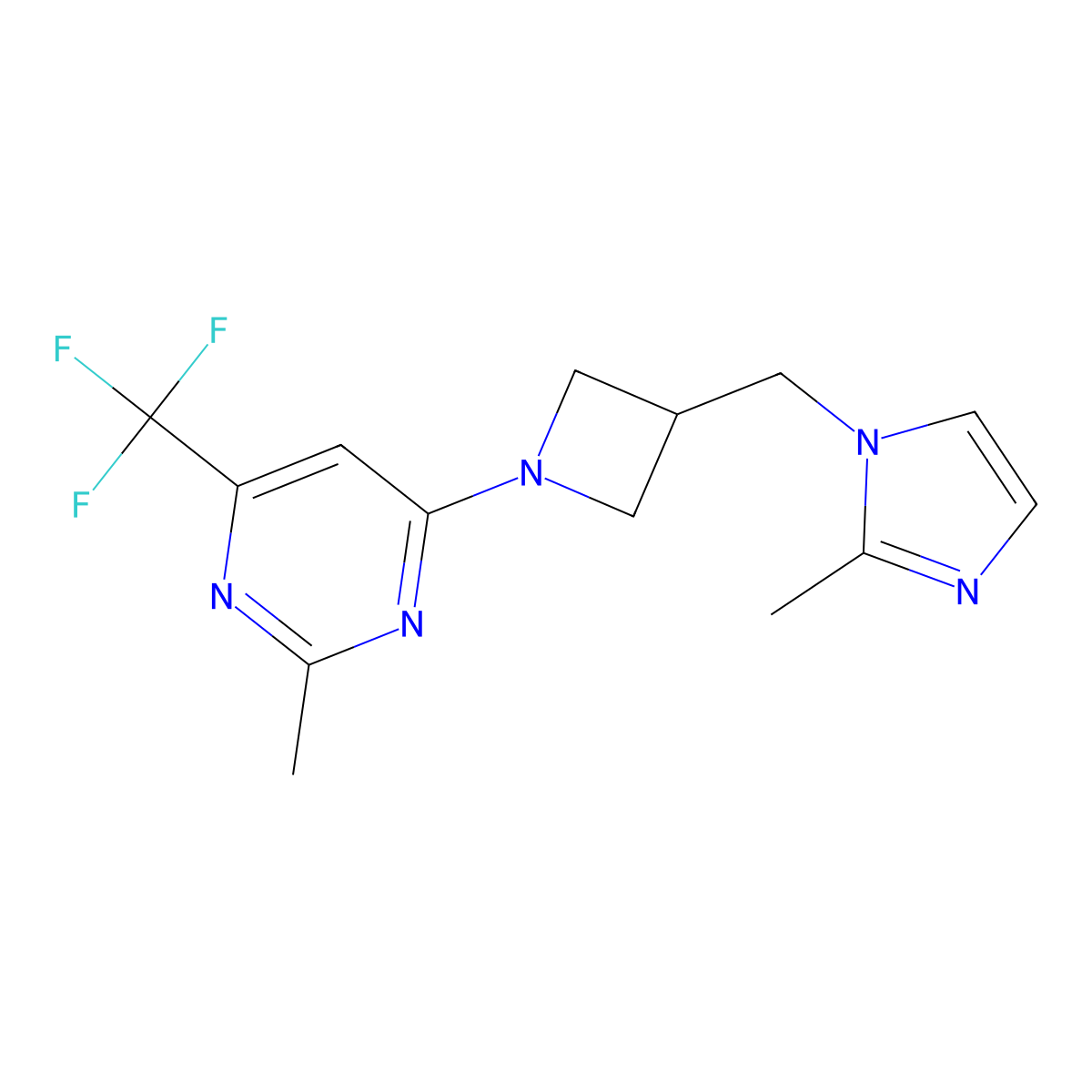2-methyl-4-{3-[(2-methyl-1H-imidazol-1-yl)methyl]azetidin-1-yl}-6-(trifluoromethyl)pyrimidine molecular structure, CAS 2640895-96-9