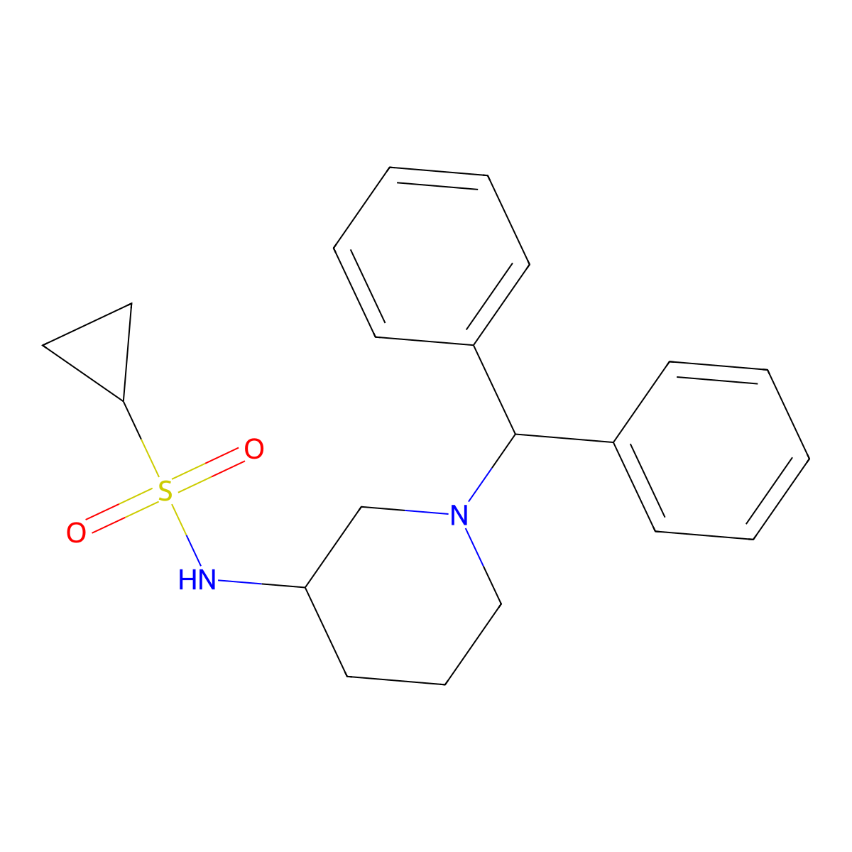 N-[1-(diphenylmethyl)piperidin-3-yl]cyclopropanesulfonamide molecular structure, CAS 2640895-97-0