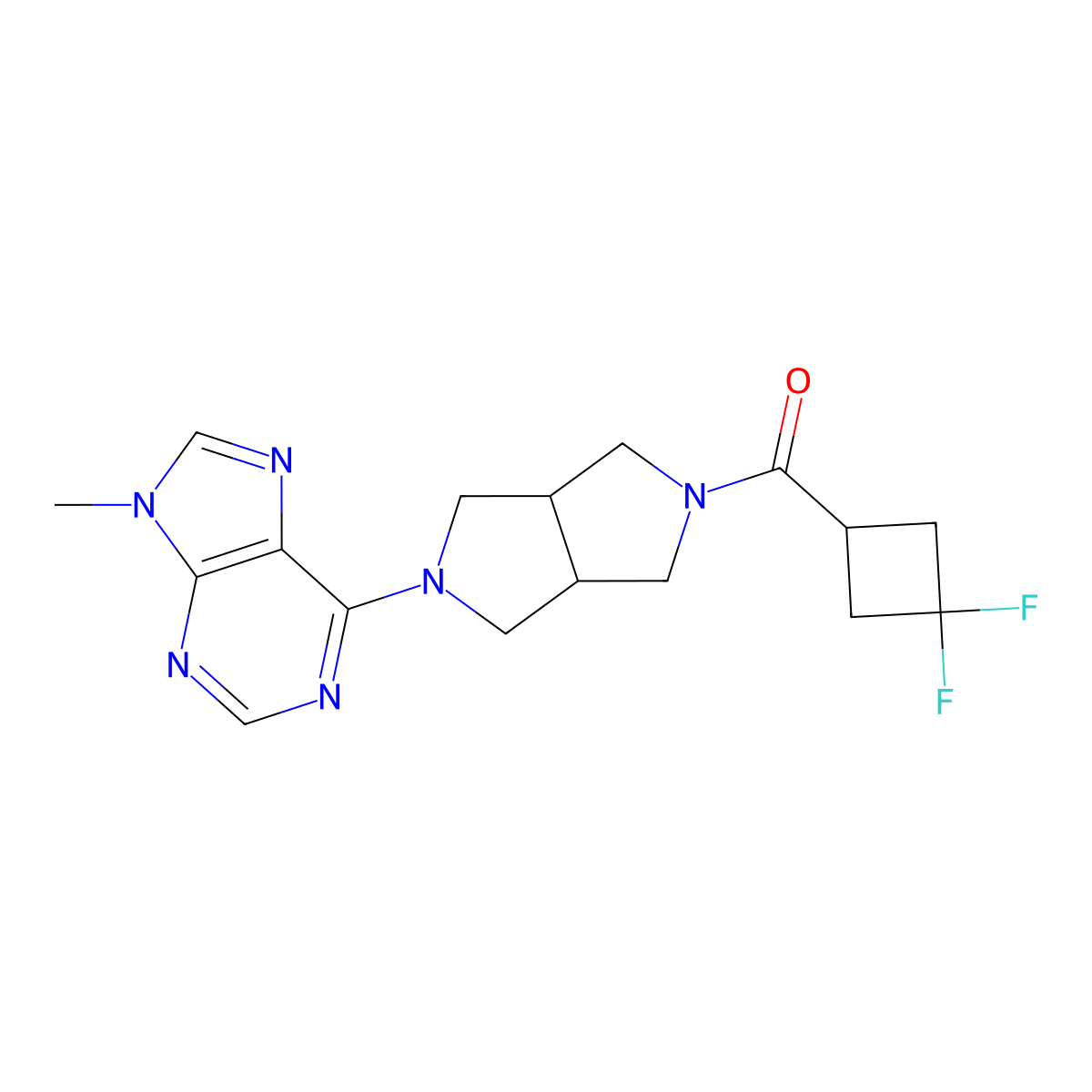 6-[5-(3,3-difluorocyclobutanecarbonyl)-octahydropyrrolo[3,4-c]pyrrol-2-yl]-9-methyl-9H-purine molecular structure, CAS 2640896-00-8