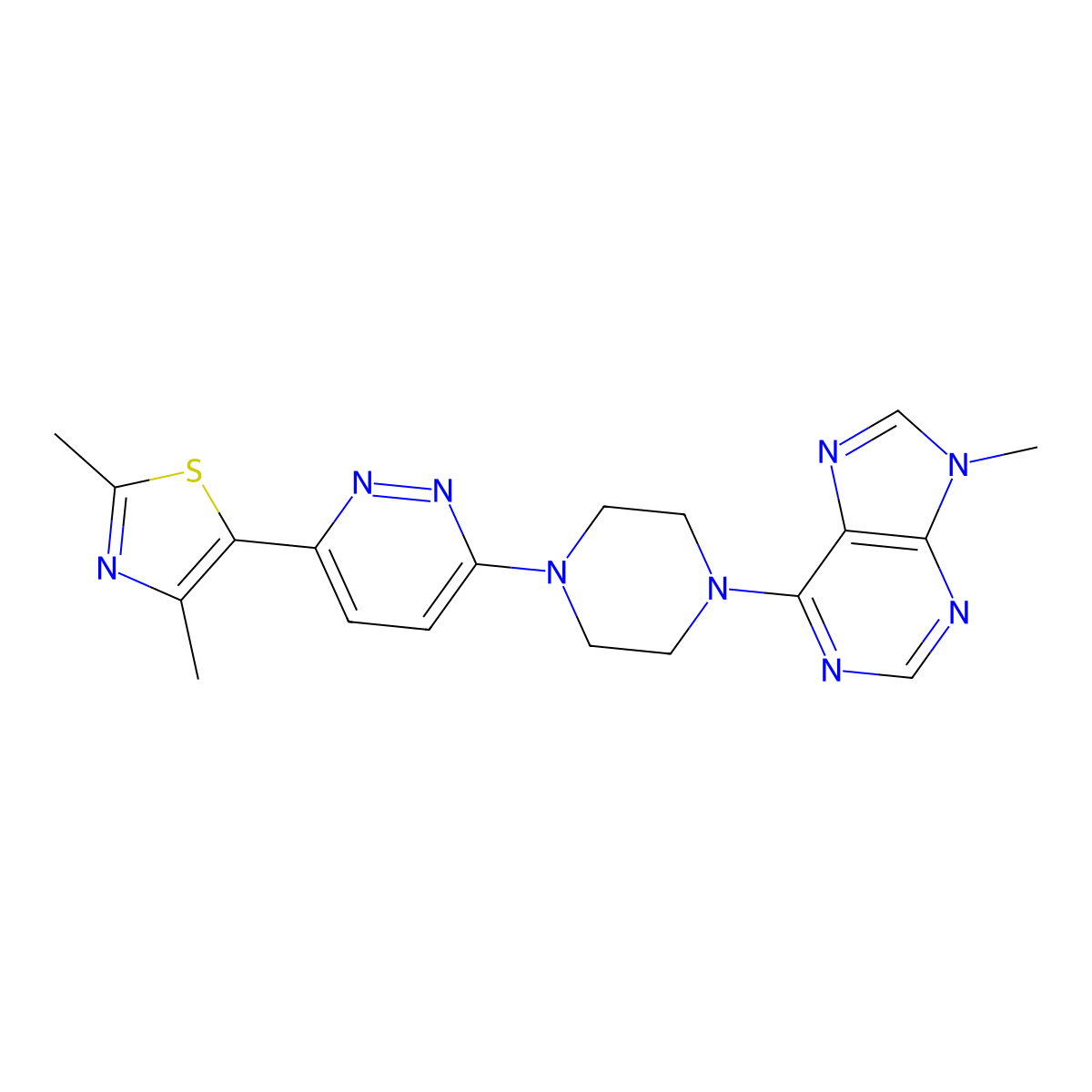 6-{4-[6-(2,4-dimethyl-1,3-thiazol-5-yl)pyridazin-3-yl]piperazin-1-yl}-9-methyl-9H-purine molecular structure, CAS 2640896-01-9