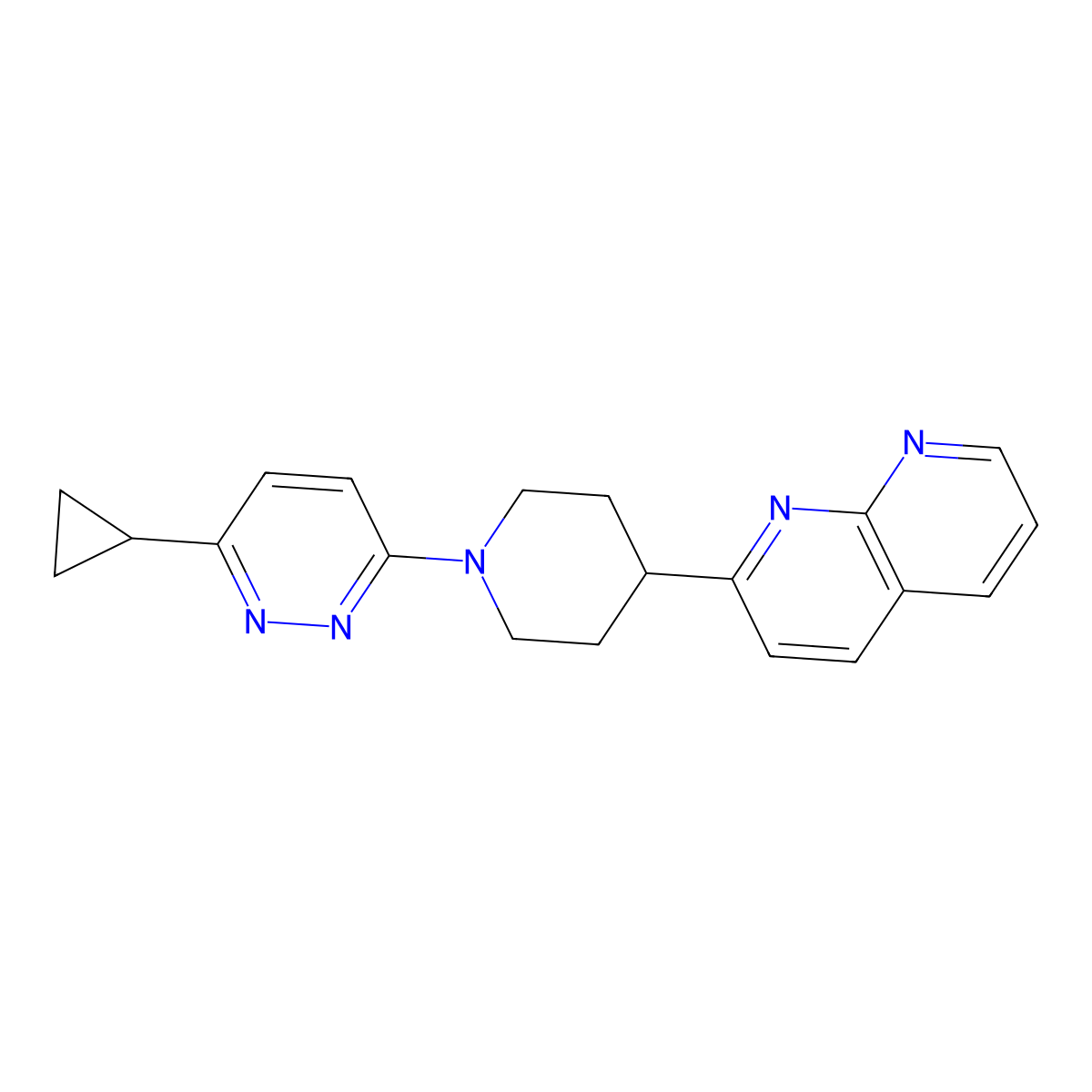2-[1-(6-Cyclopropylpyridazin-3-yl)piperidin-4-yl]-1,8-naphthyridine molecular structure, CAS 2640896-12-2