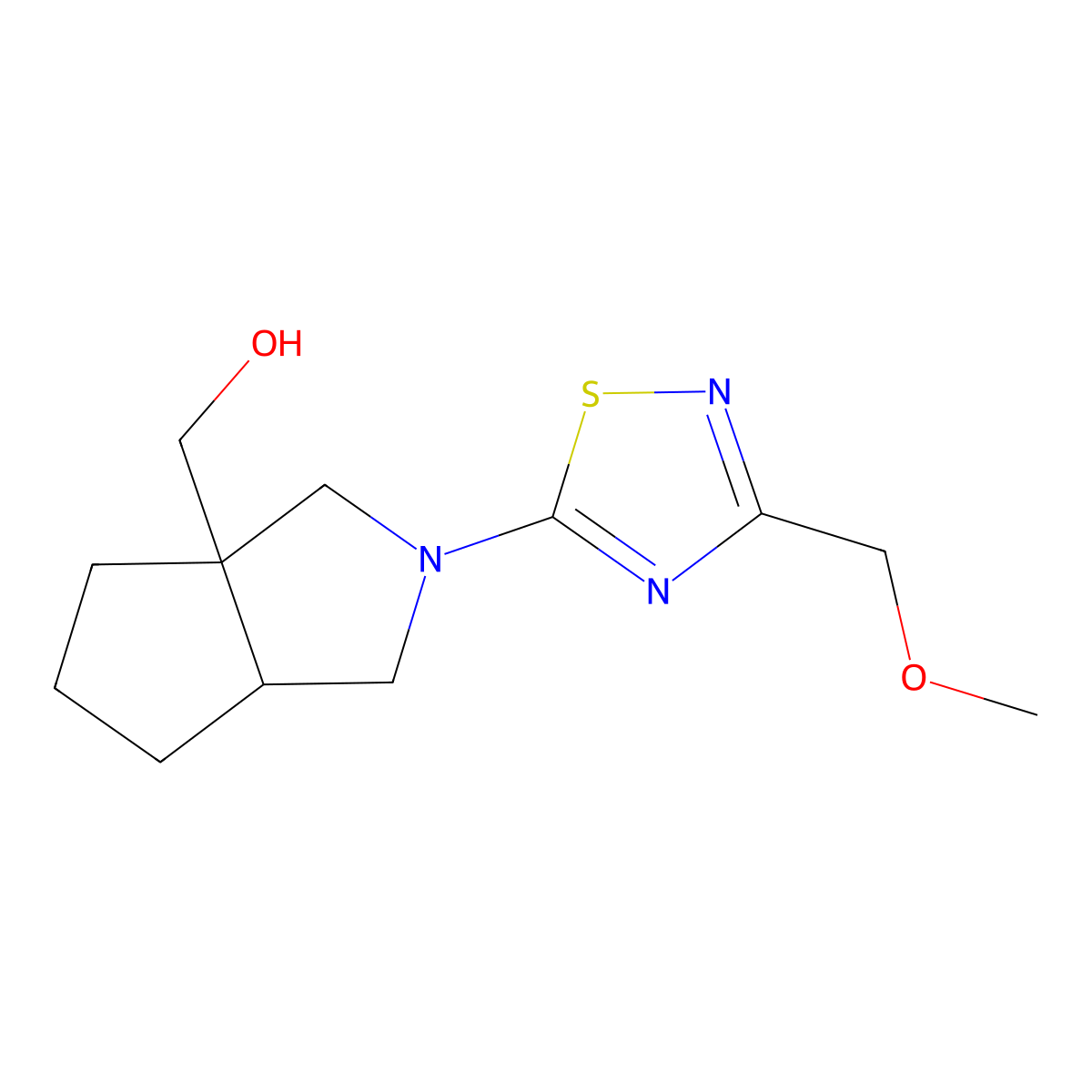 {2-[3-(Methoxymethyl)-1,2,4-thiadiazol-5-yl]-octahydrocyclopenta[c]pyrrol-3a-yl}methanol molecular structure, CAS 2640896-13-3