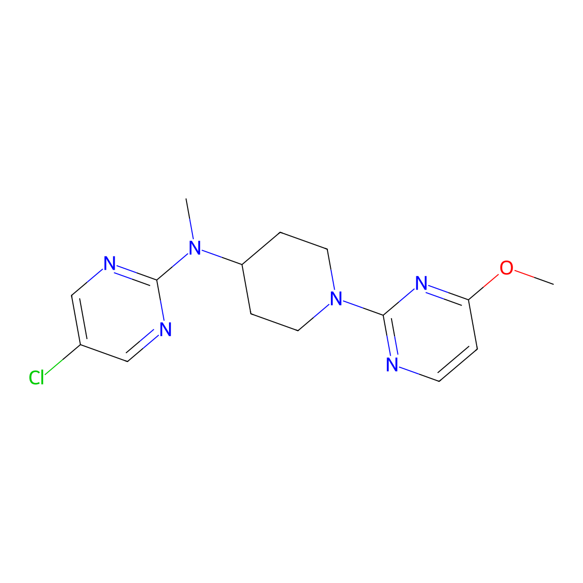 5-chloro-N-[1-(4-methoxypyrimidin-2-yl)piperidin-4-yl]-N-methylpyrimidin-2-amine molecular structure, CAS 2640896-14-4