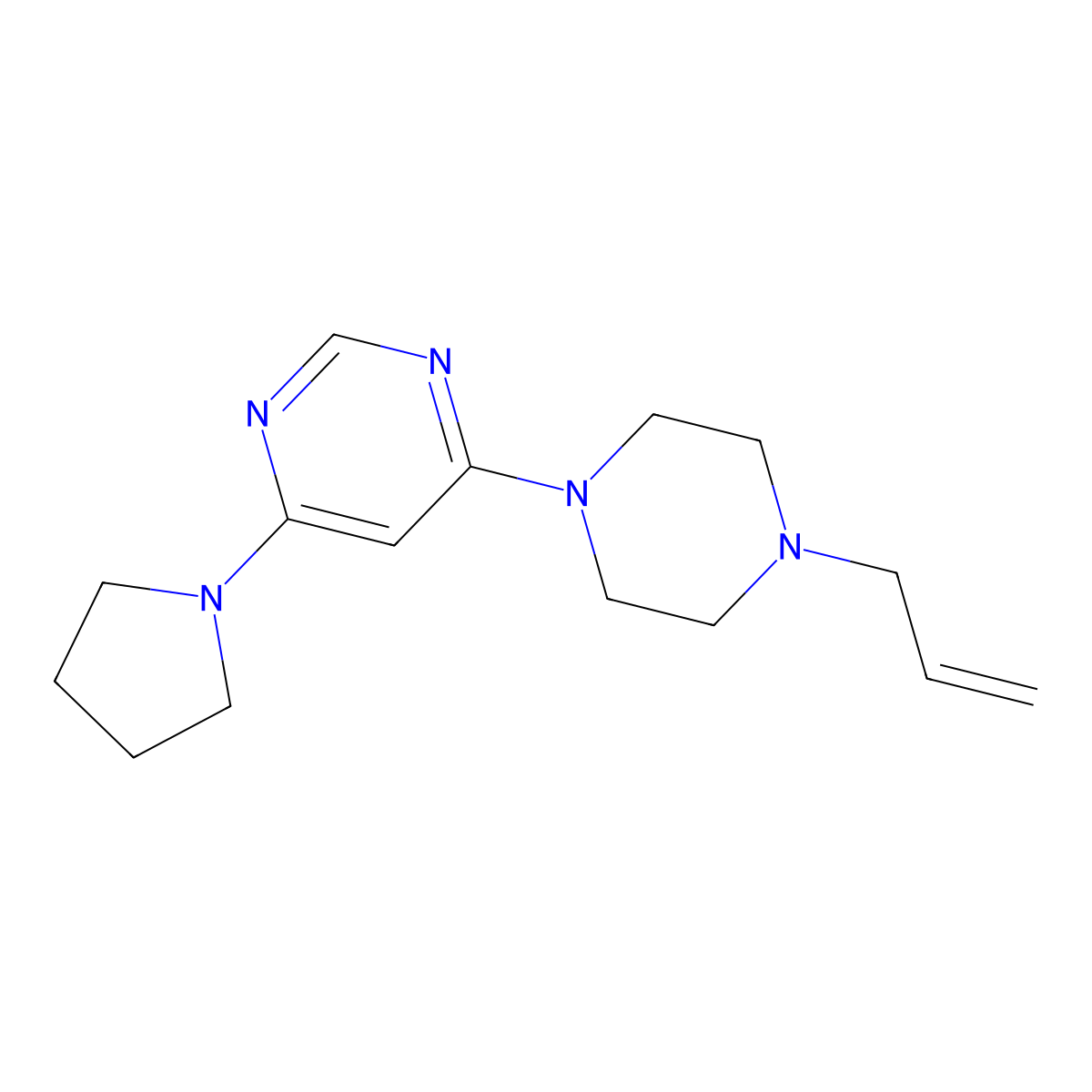 4-[4-(Prop-2-en-1-yl)piperazin-1-yl]-6-(pyrrolidin-1-yl)pyrimidine molecular structure, CAS 2640896-20-2