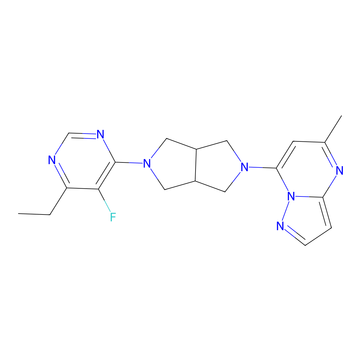 4-Ethyl-5-fluoro-6-(5-{5-methylpyrazolo[1,5-a]pyrimidin-7-yl}-octahydropyrrolo[3,4-c]pyrrol-2-yl)pyrimidine molecular structure, CAS 2640896-22-4
