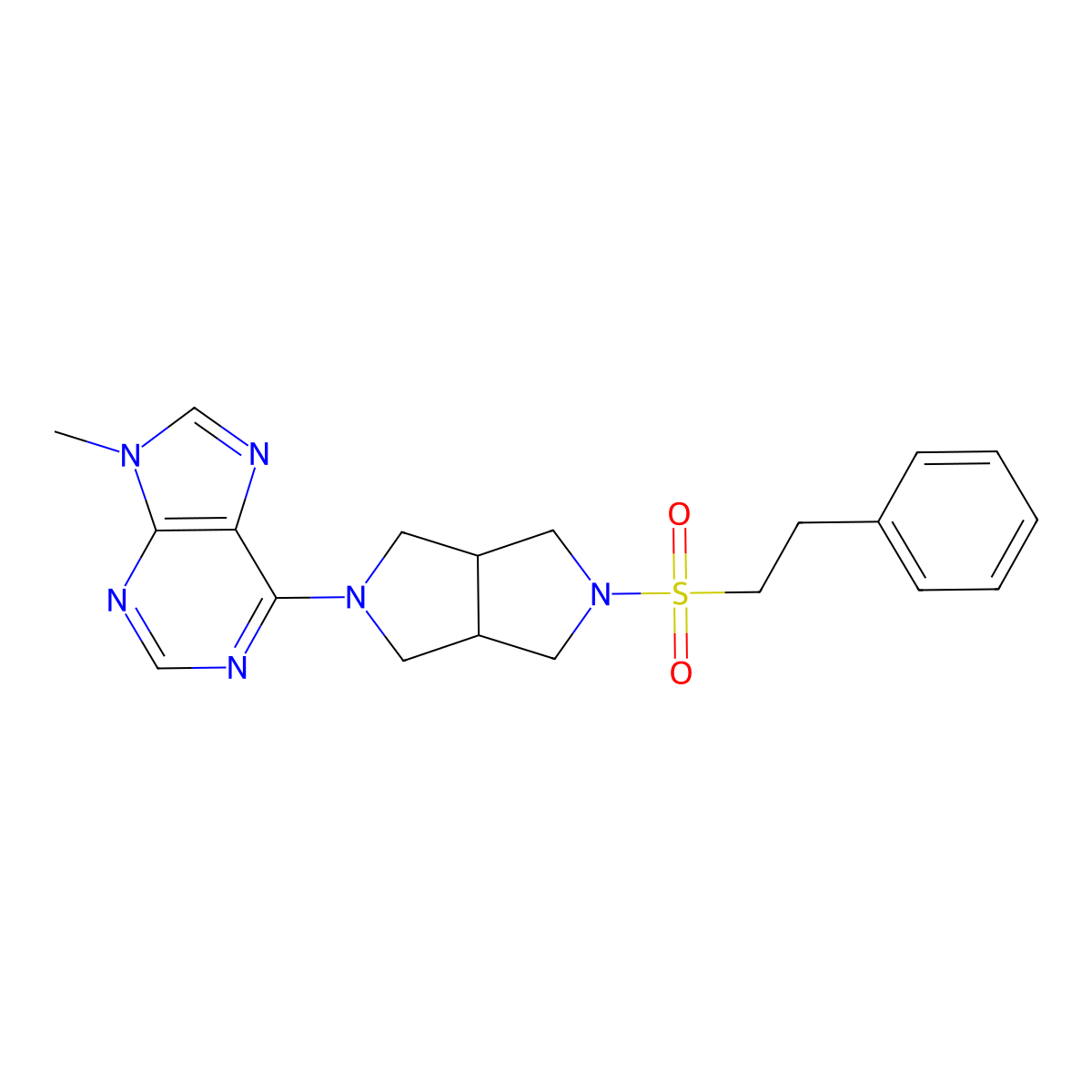 9-methyl-6-[5-(2-phenylethanesulfonyl)-octahydropyrrolo[3,4-c]pyrrol-2-yl]-9H-purine molecular structure, CAS 2640896-24-6